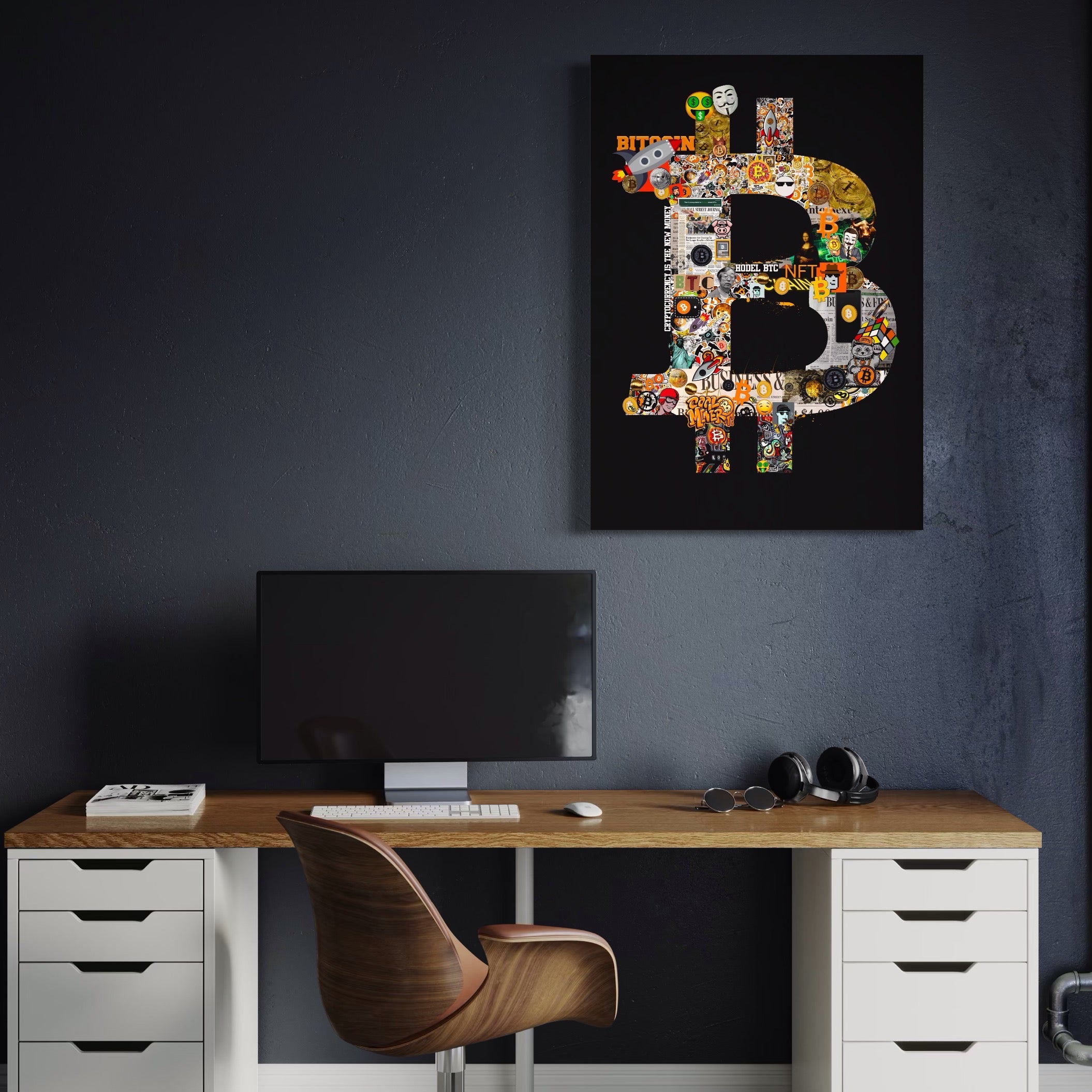Tablou Canvas Premium LuxCanva® A1029, Bitcoin , Decorativ, Criptomoneda, BTC, Motivational, Culori Vibrante