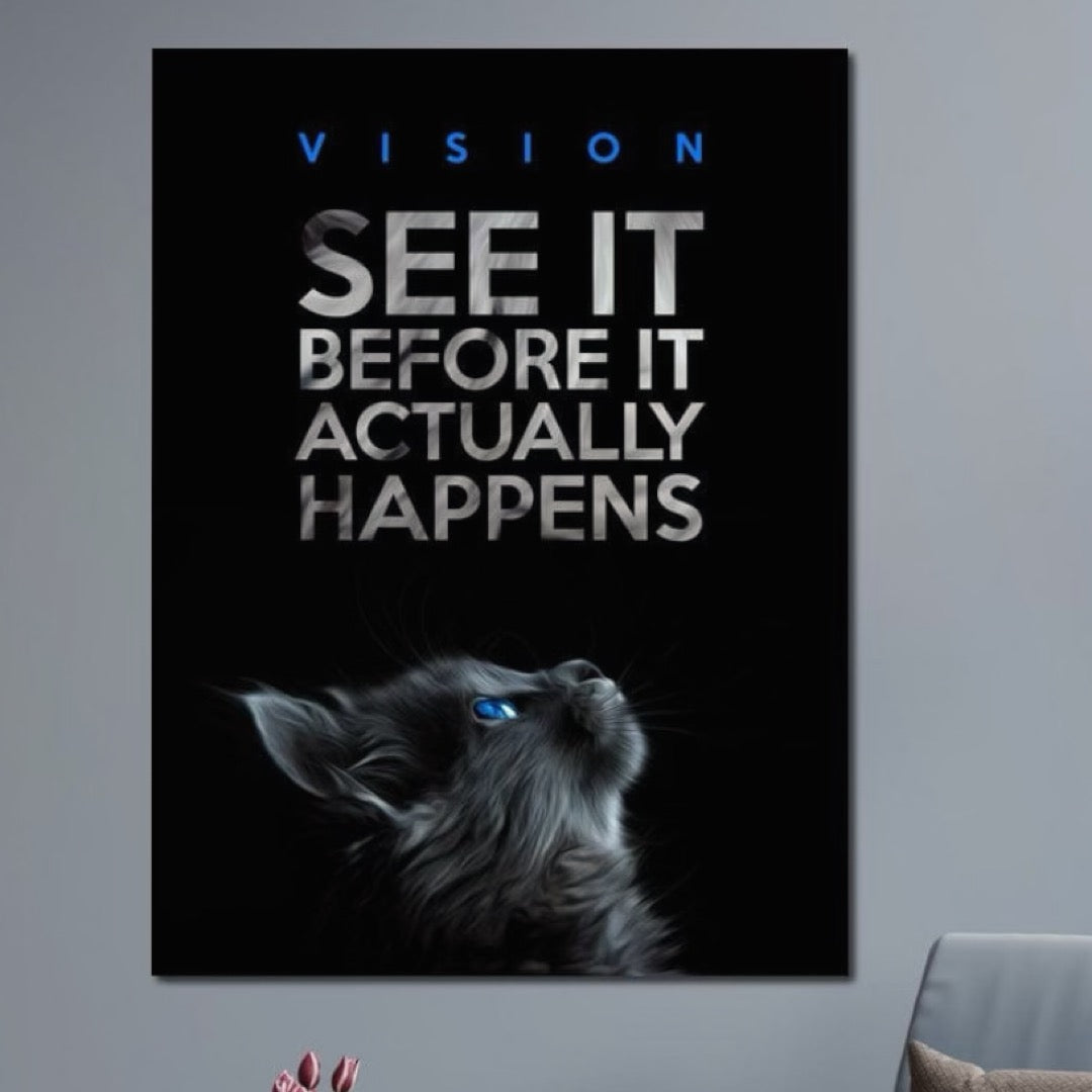 Tablou Canvas Premium LuxCanva® F1029, Imaginatia Devine Realitate , Pisica, Viziune, Credinta, Realitate, Reusita, Living Room, Birou, Culori vibrante