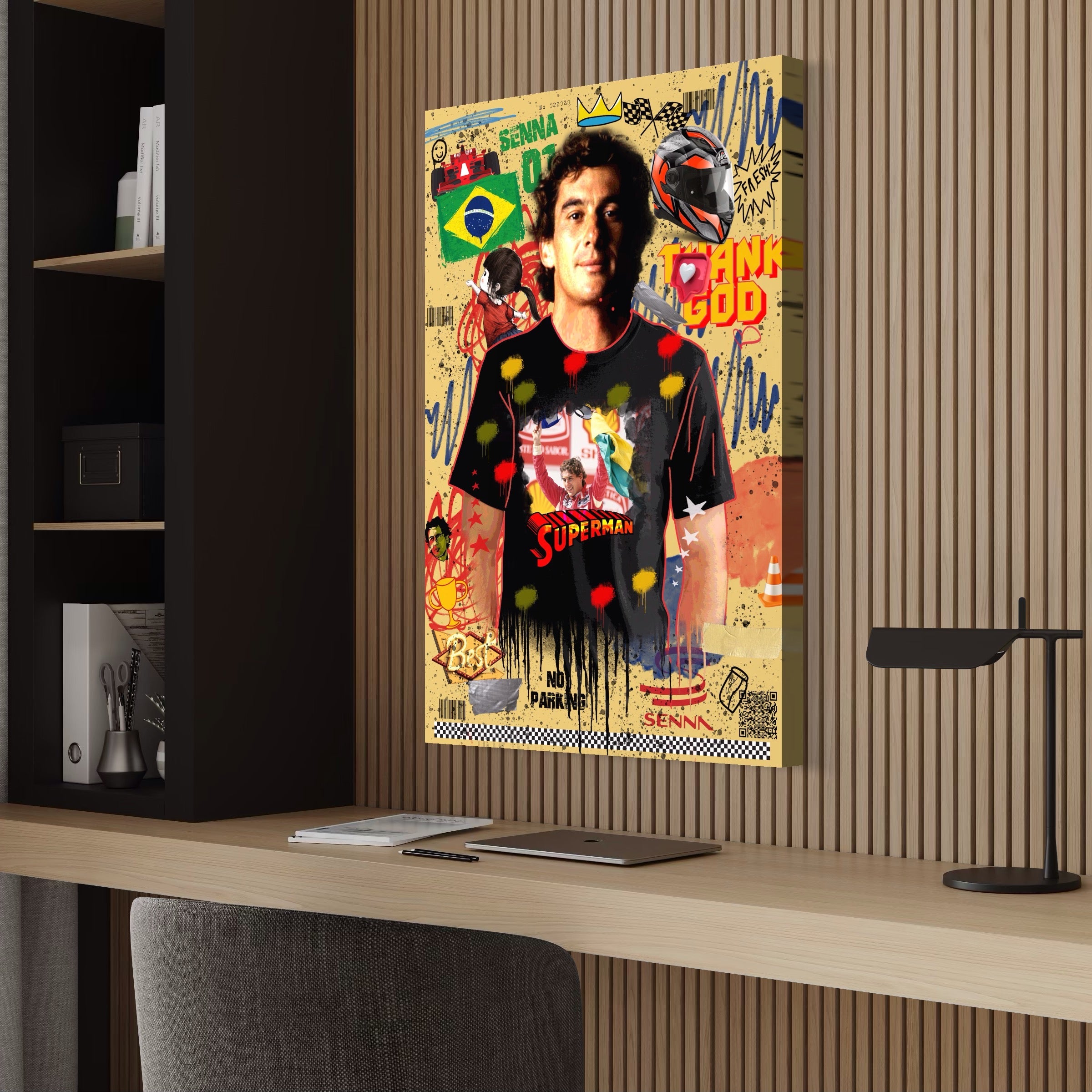 Tablou Canvas Premium LuxCanva® A1023, Ayrton Senna , Decorativ, Pilot Curse, Formula 1, Campion, Culori Vibrante