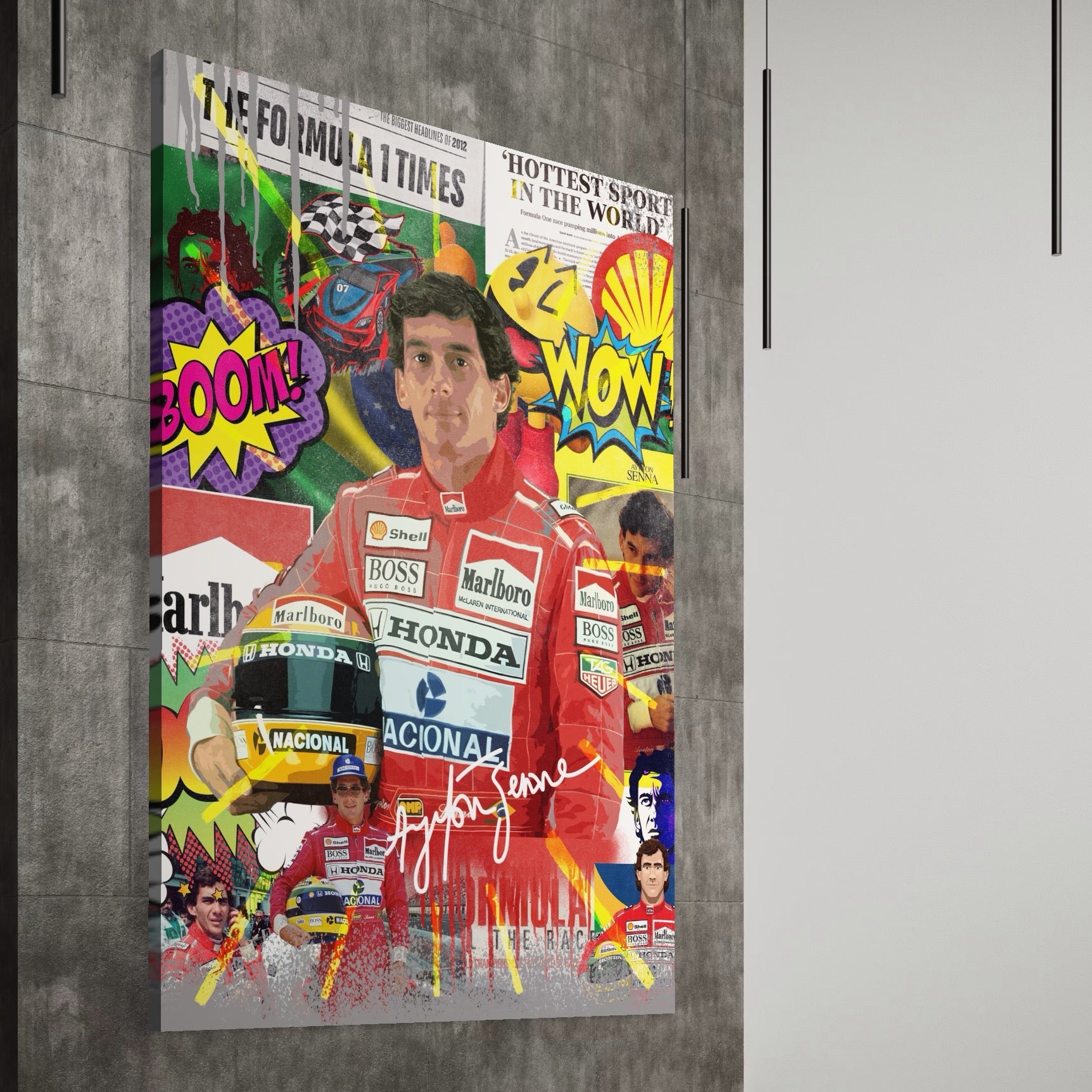 Tablou Canvas Premium LuxCanva® A1022, Ayrton Senna , Decorativ, Pilot Curse, Formula 1, Campion, Culori Vibrante