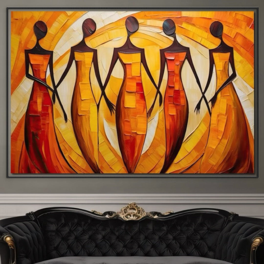 Tablou Canvas Premium LuxCanva® G1001, Armonie Feminina ,  Femei, Prietenie, Solidaritate, Dans, Emotie, Conexiune, Living, Dormitor, Culori vibrante