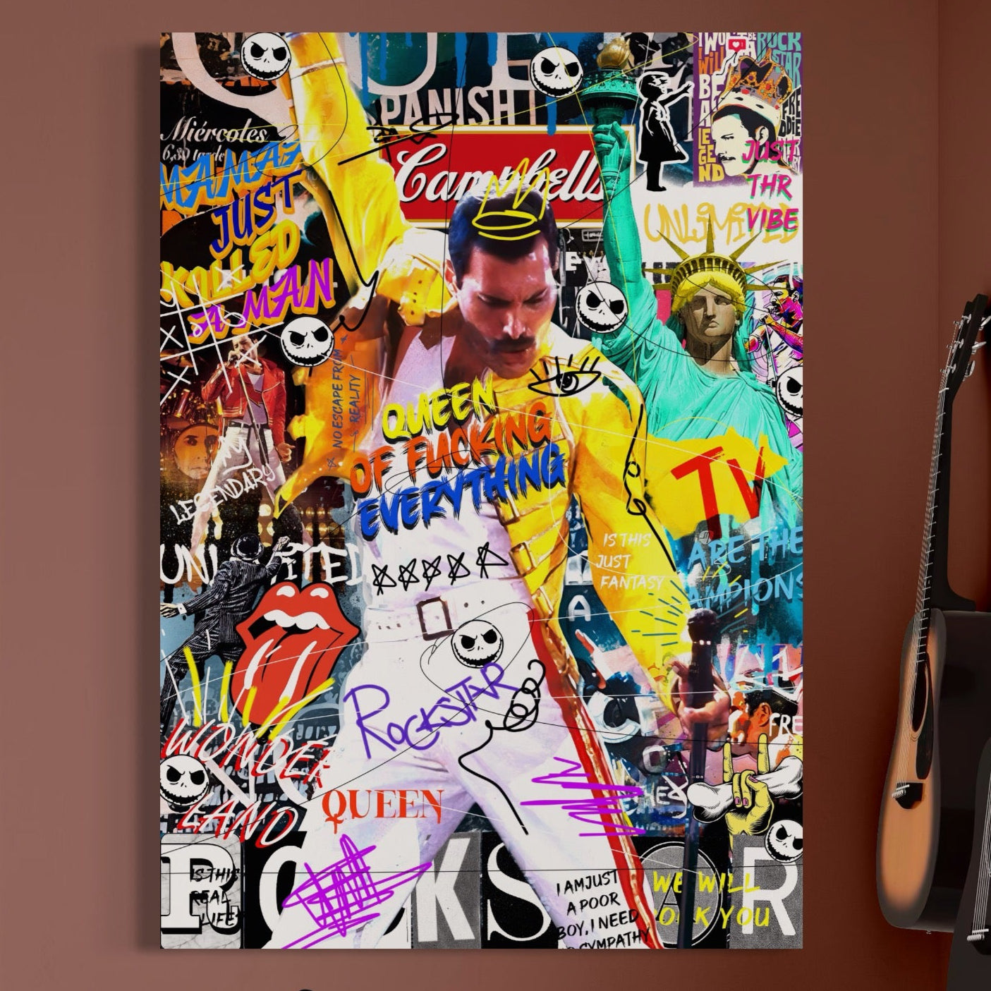 Tablou Canvas Premium LuxCanva® A1017, Freddie Mercury , Decorativ, Cantaret, Muzician, Rock Star Queen, Culori Vibrante