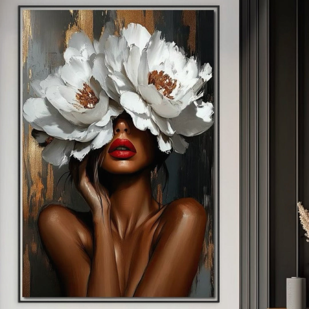 Tablou Canvas Premium LuxCanva® G1004, Sub Masca Florilor ,  Lux, Glamour, Arta, Rafinament, Masca, Flori, Living, Dormitor, Culori vibrante