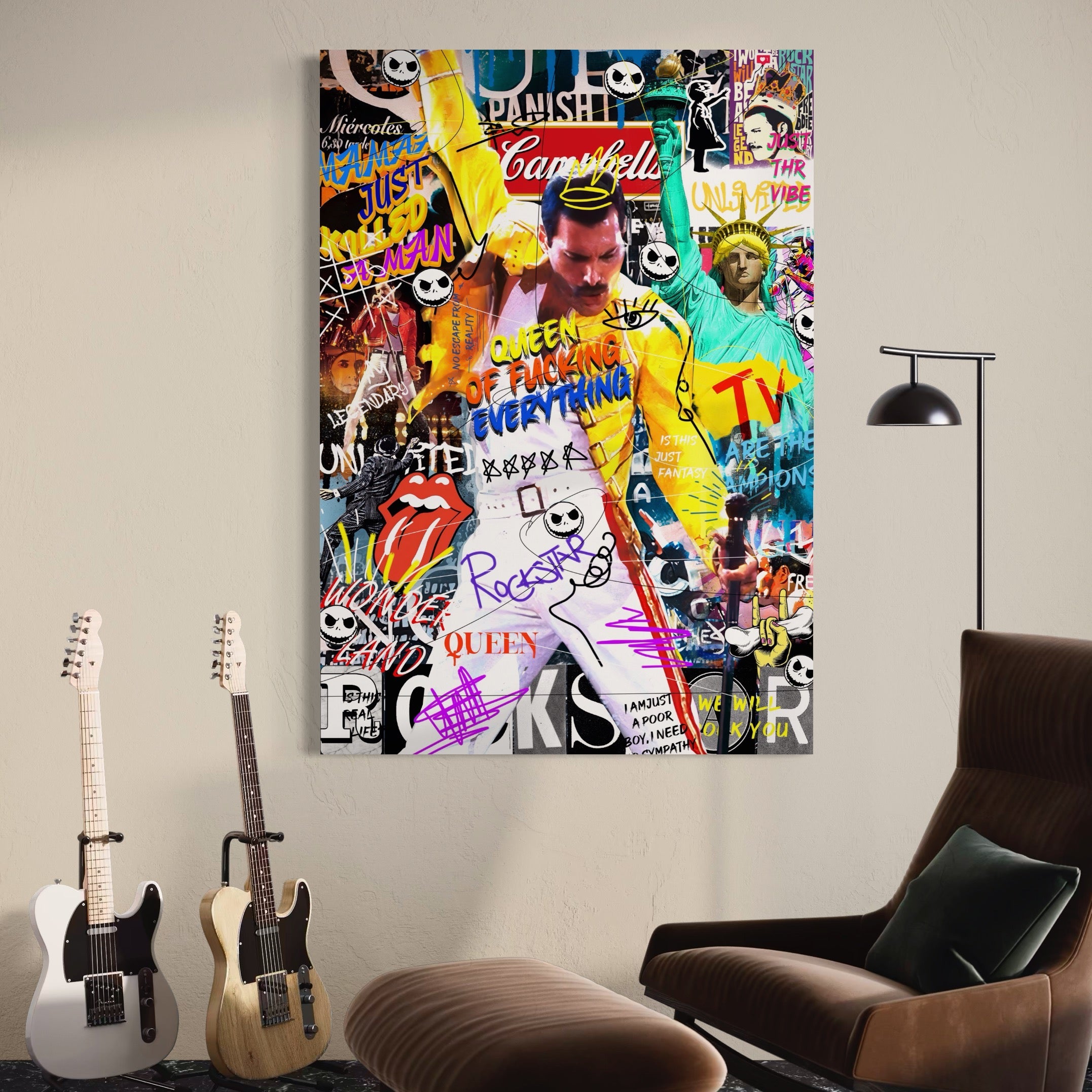 Tablou Canvas Premium LuxCanva® A1017, Freddie Mercury , Decorativ, Cantaret, Muzician, Rock Star Queen, Culori Vibrante