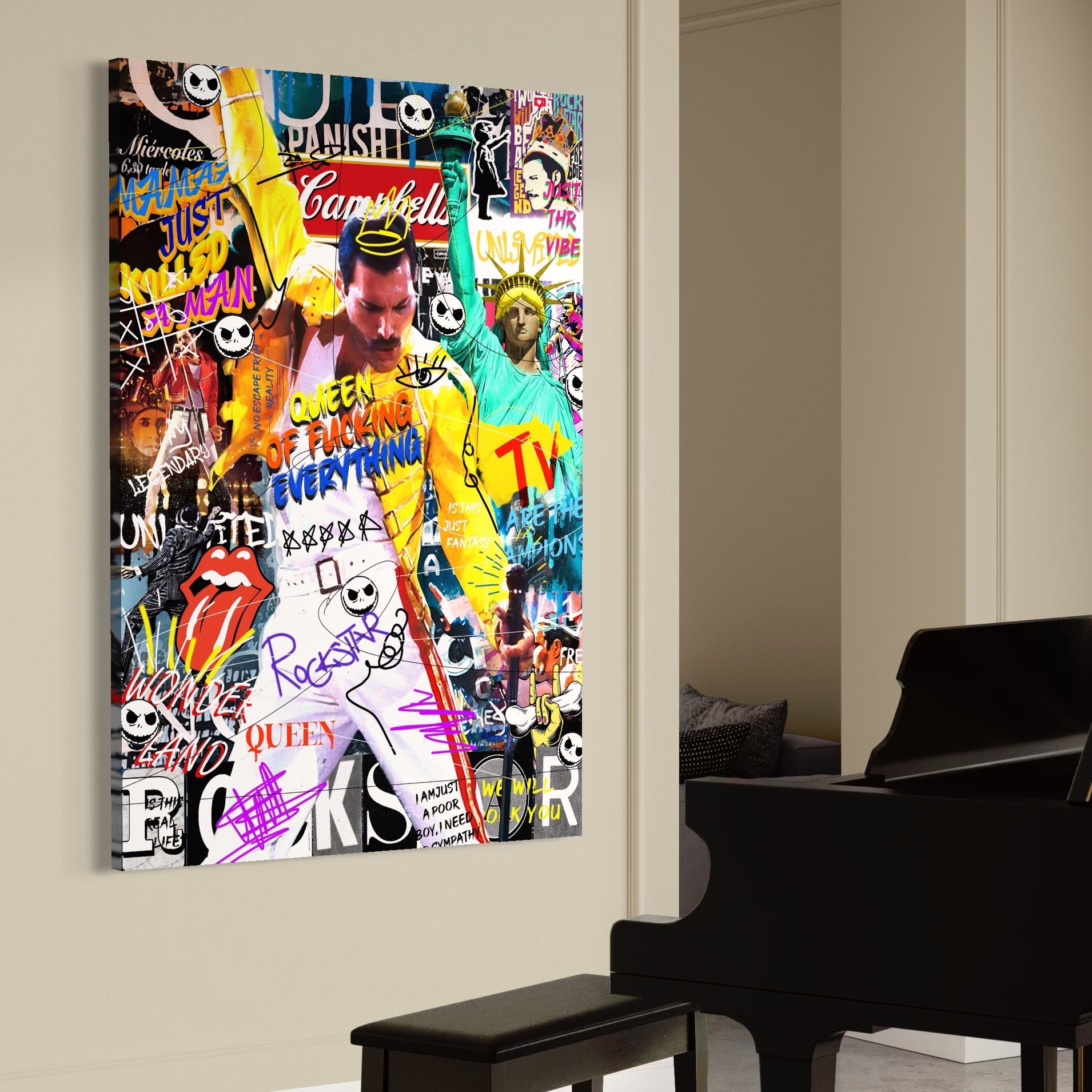 Tablou Canvas Premium LuxCanva® A1017, Freddie Mercury , Decorativ, Cantaret, Muzician, Rock Star Queen, Culori Vibrante