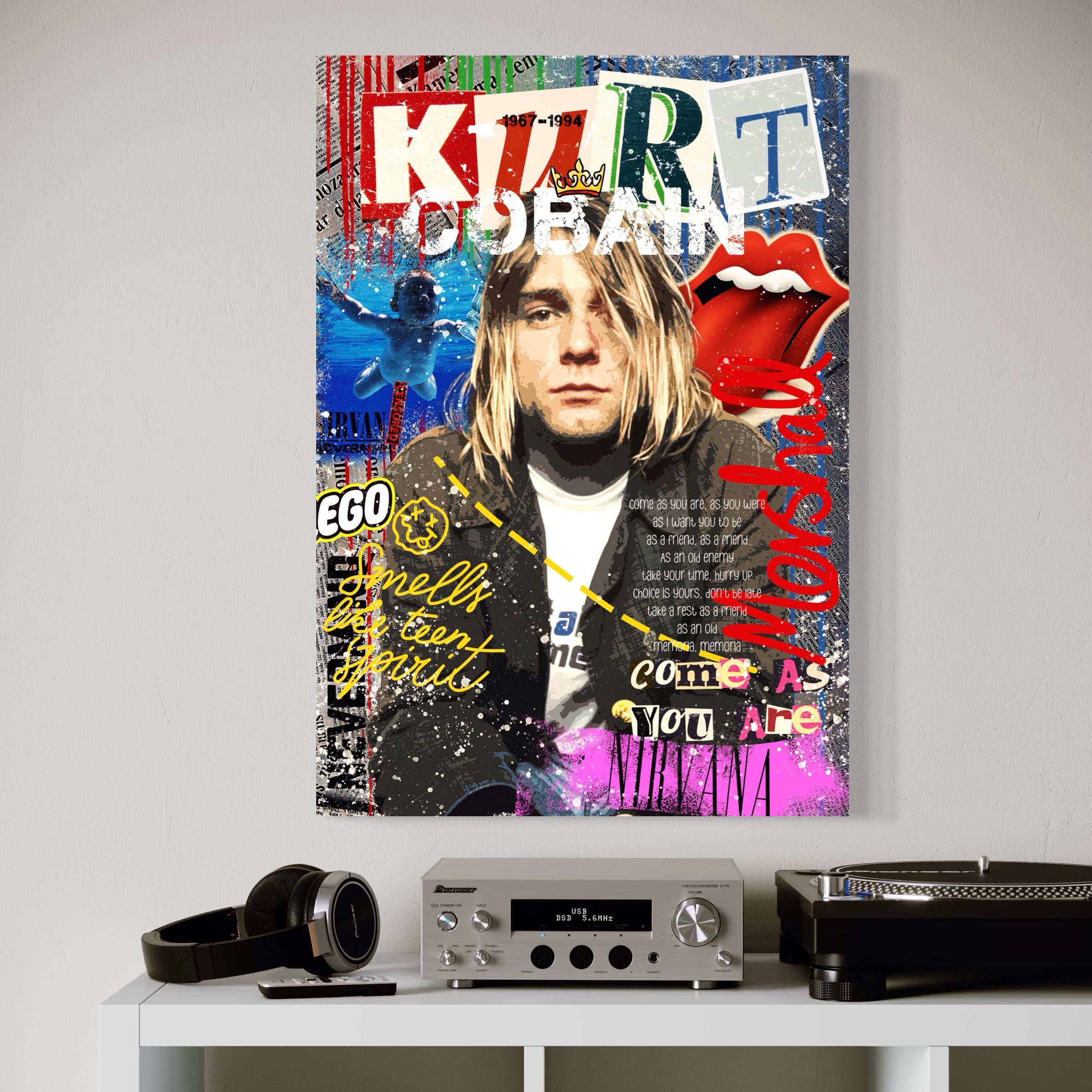 Tablou Canvas Premium LuxCanva® A1016, Kurt Donald Cobain , Decorativ, Cantaret, Chitarist, Rock Star, Culori Vibrante