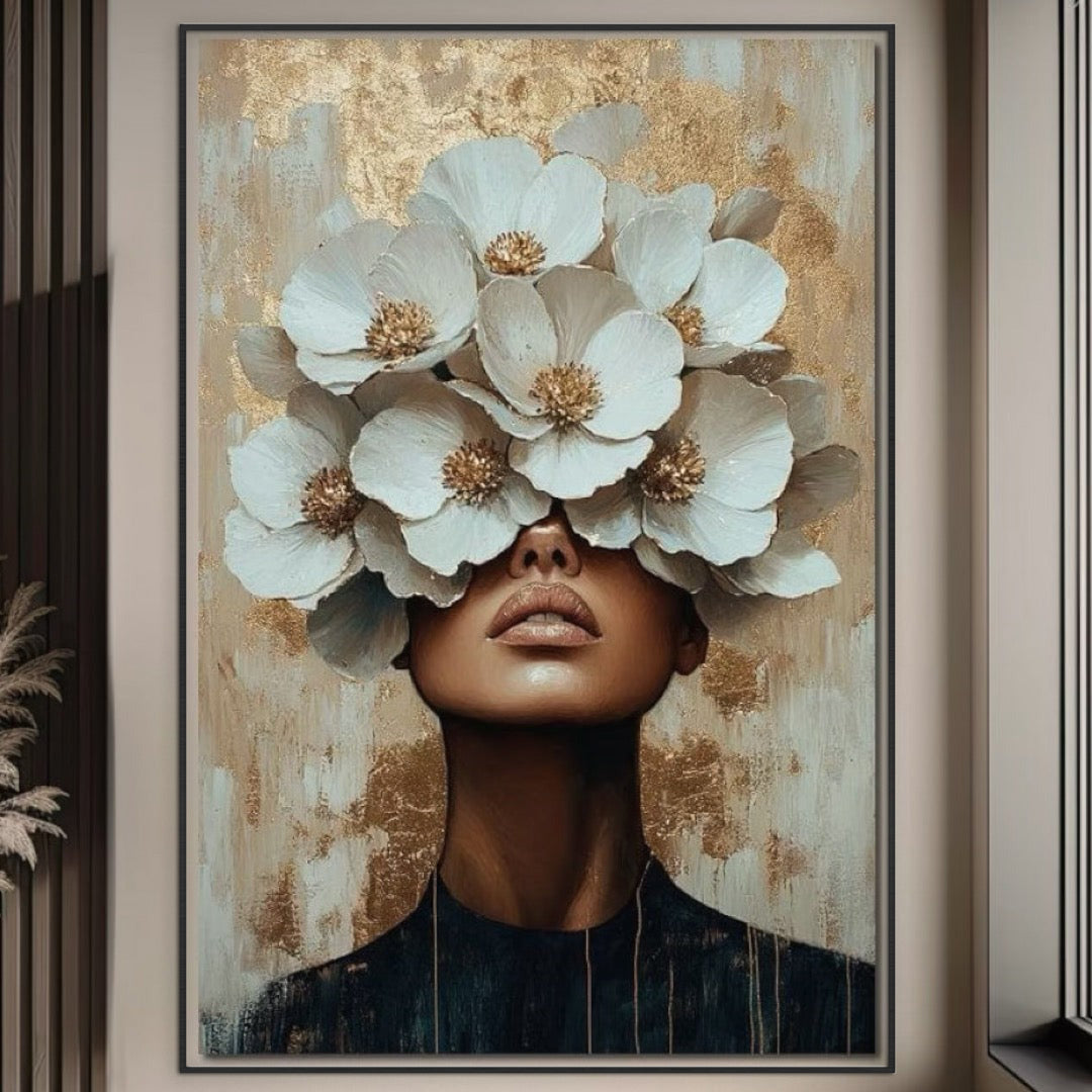 Tablou Canvas Premium LuxCanva® G1015, Vis Floral , Gratie, Floral, Natura, Delicatete, Alb, Aur, Puritate, Eleganta, Living, Dormitor, Culori vibrante