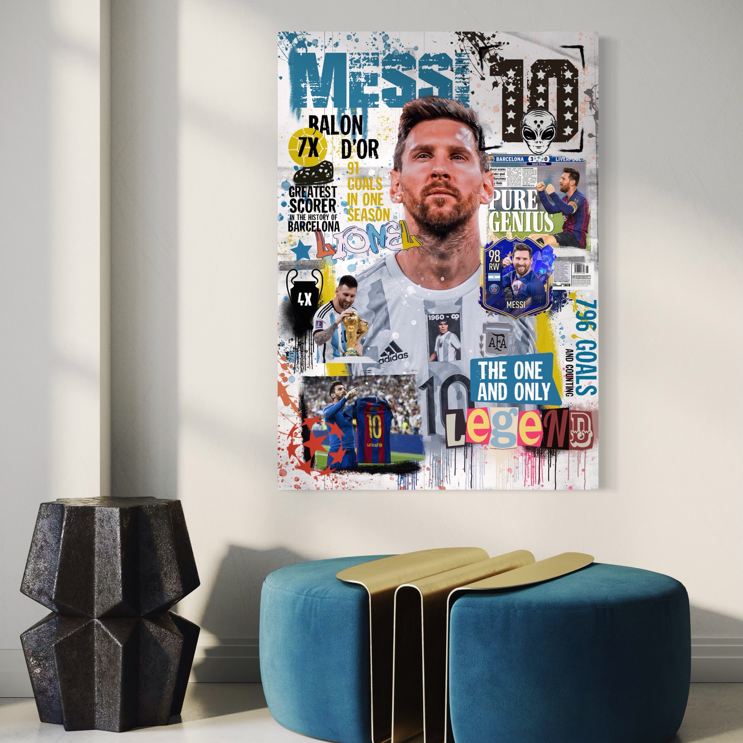 Tablou Canvas Premium LuxCanva® A1010, Lionel Messi ,Decorativ, Sport, Fotbal, Culori Vibrante