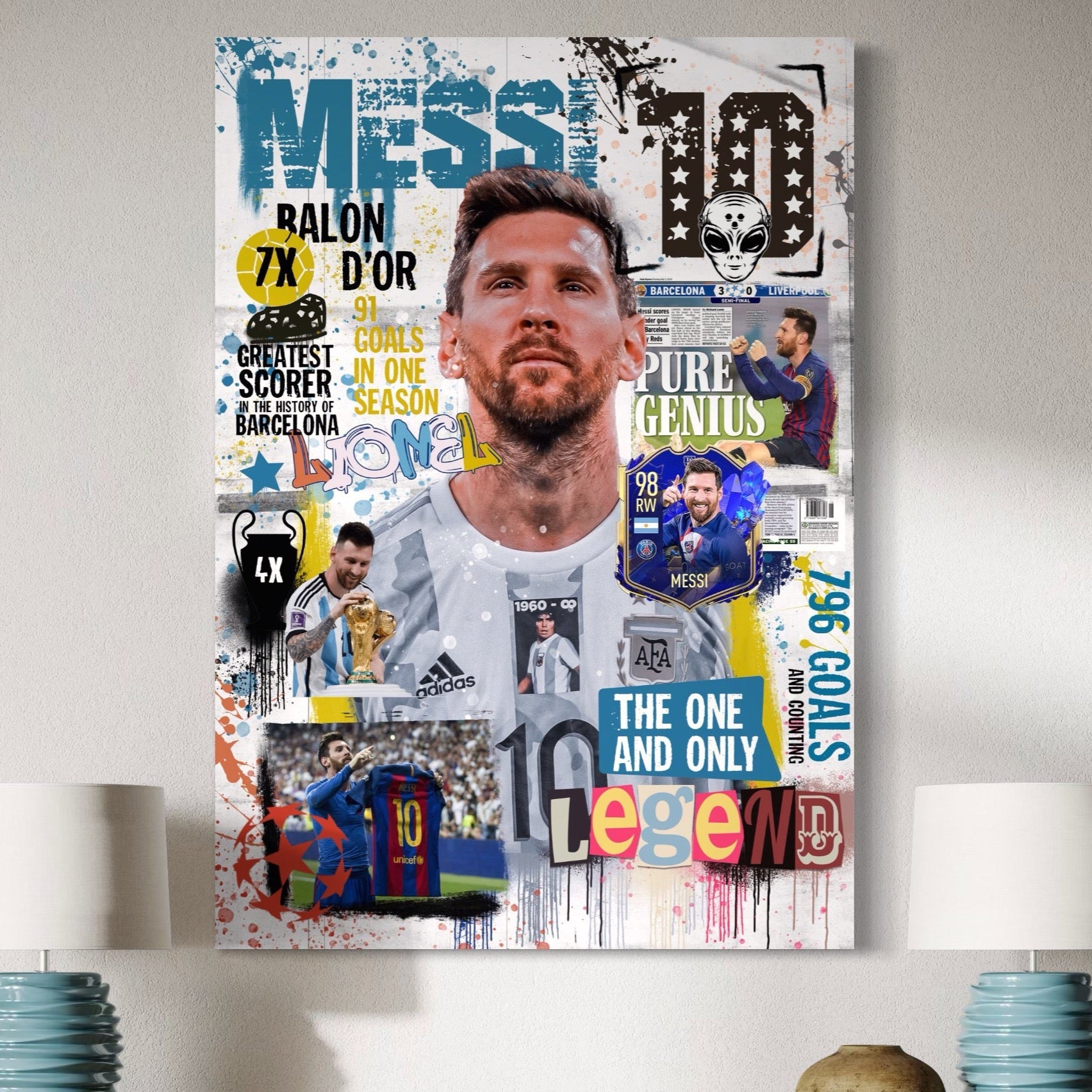 Tablou Canvas Premium LuxCanva® A1010, Lionel Messi ,Decorativ, Sport, Fotbal, Culori Vibrante