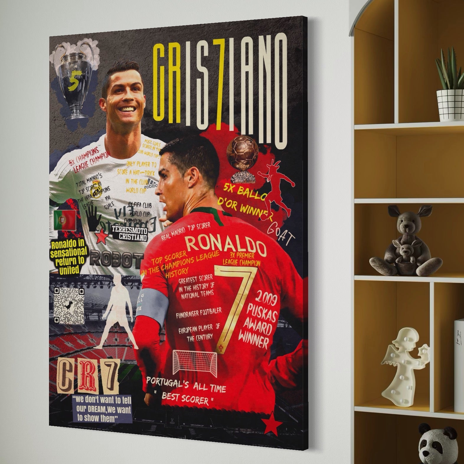 Tablou Canvas Premium LuxCanva® A1001, Cristiano Ronaldo ,Decorativ, Motivational, Sport, Vedete, Culori Vibrante