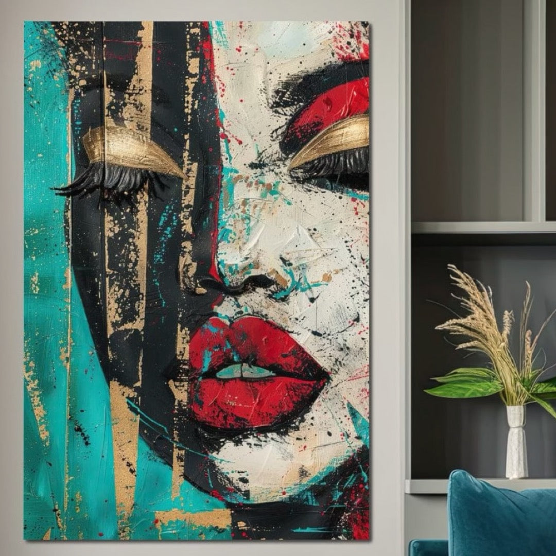 Tablou Canvas Premium LuxCanva® G1024, Femeia Din Haos , Avangardist, Culori, Metalic, Portret, Expresionism, Emotie, Roz, Living, Dormitor