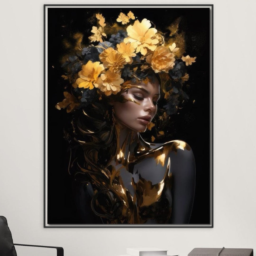 Tablou Canvas Premium LuxCanva® G1038, Zeita Toamnei , Splendoare, Flori, Aur, Metamorfoza, Regalitate, Solar, Divin, Gold, Living, Dormitor