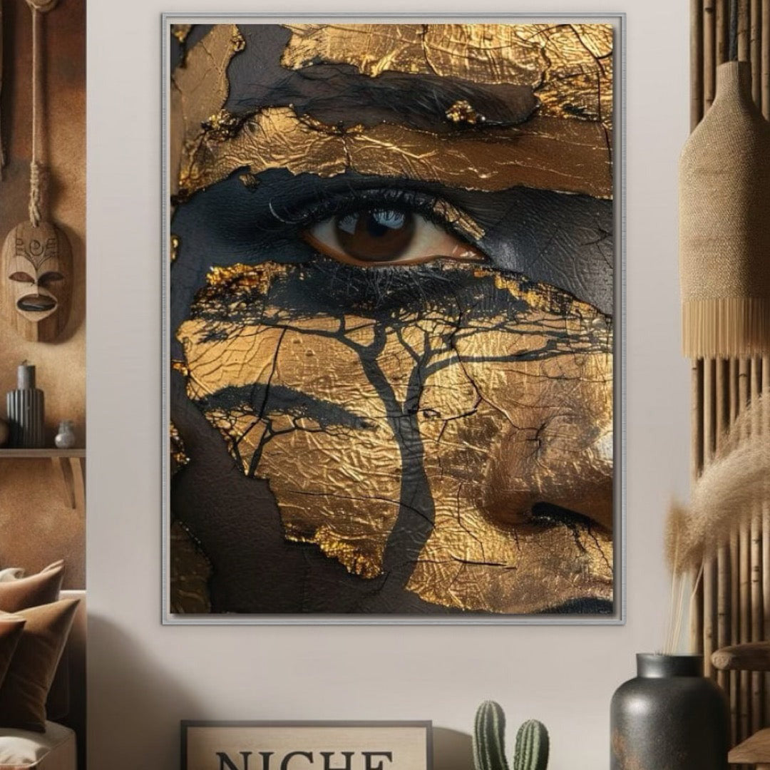 Tablou Canvas Premium, LuxCanva® G1048, Ochii Pamantului,  Privire, Pamant, Radacini, Aur, Arbore, Natura, Living, Dormitor, Culori Vibrante