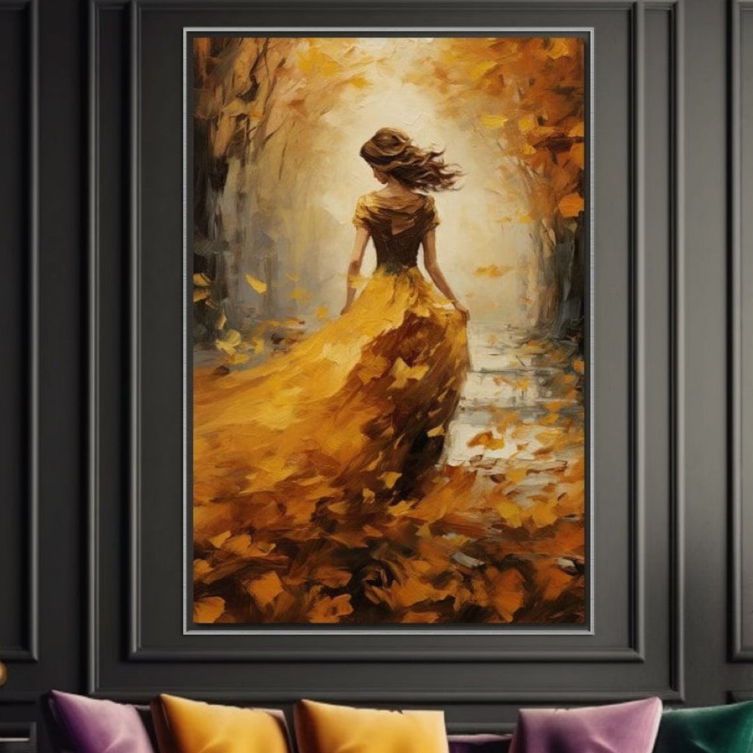 Tablou canvas cu tablou cu femeie in rochie galbena