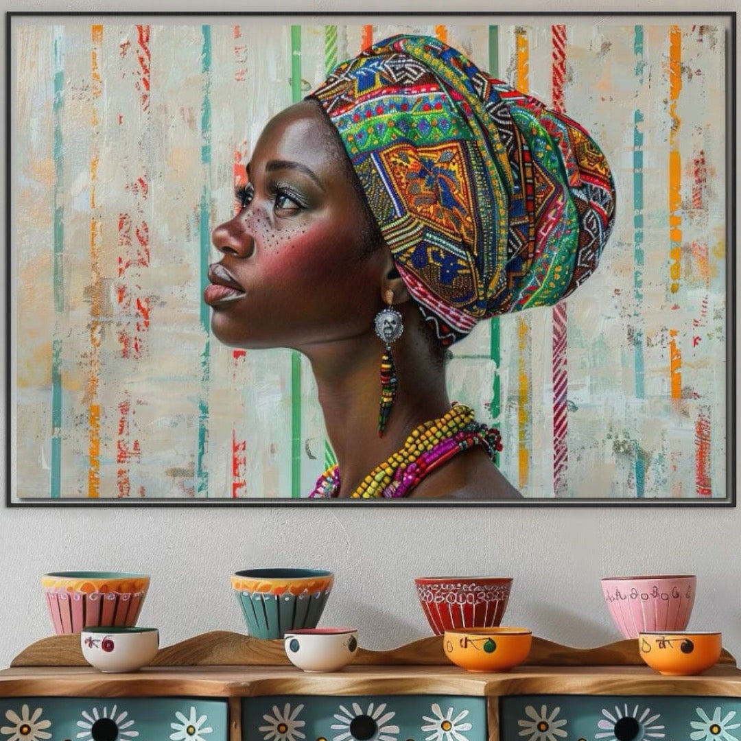 Tablou Canvas Premium LuxCanva® GV1055, Eleganta si Cultura, African, Traditie, Turban, Geometrie, Mosteniri, Feminism, Exotism, Living, Dormitor