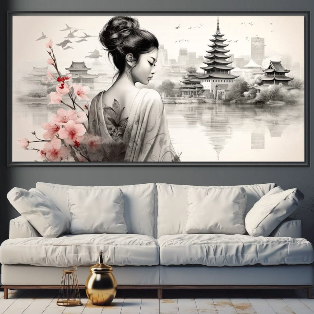 Tablou Canvas Premium LuxCanva® G1063, Memoriile Unei Gheise , Sakura, Tatuaj, Kyoto, Japonia, Frumusete, Trandafiri, Memorii, Living, Dormitor