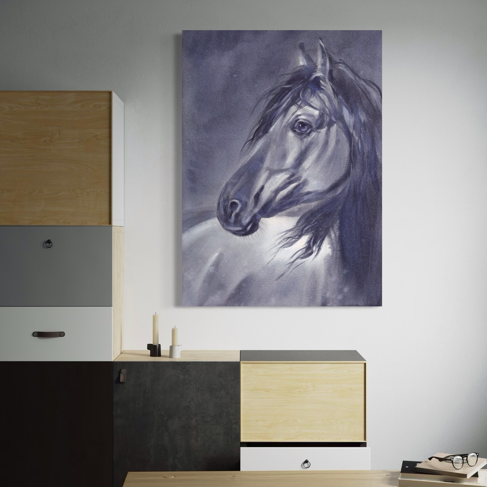 Tablou Canvas Premium LuxCanva® A1365, Calul Gri , Living, Animal, Portret, Mamifer, Dormitor, Culori Vibrante