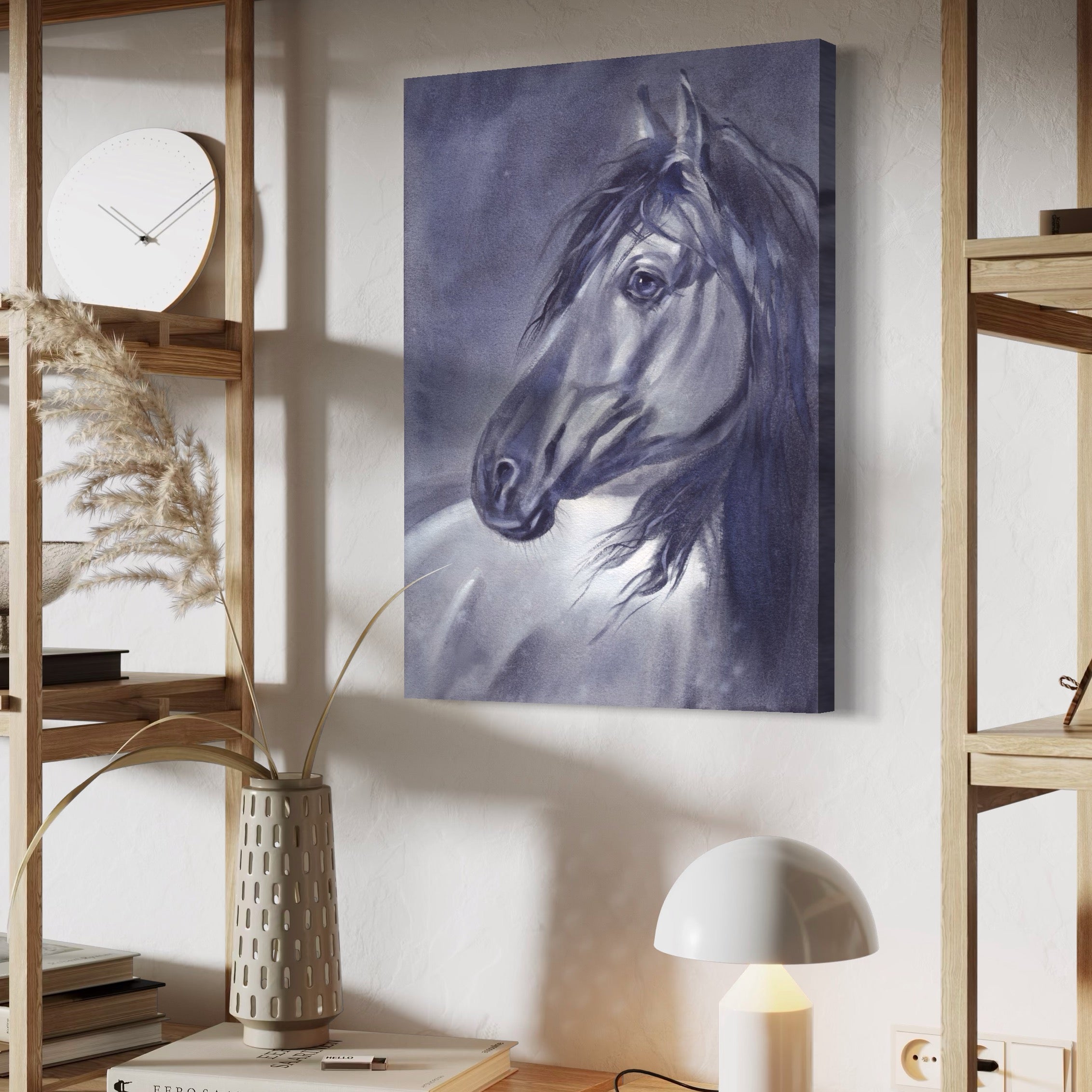 Tablou Canvas Premium LuxCanva® A1365, Calul Gri , Living, Animal, Portret, Mamifer, Dormitor, Culori Vibrante