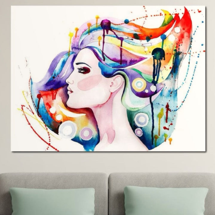 Tablou canvas cu pictura profil femeie par colorat