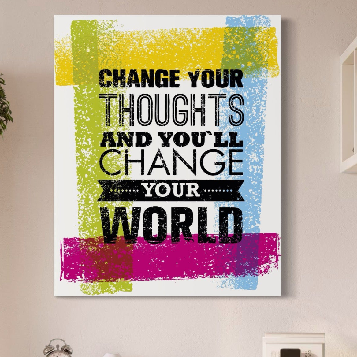 Tablou Canvas Premium LuxCanva® A1367, Change Your Thoughts , Living, Schimba-ti Gandirea, Motivational, Birou, Echipa, Culori Vibrante