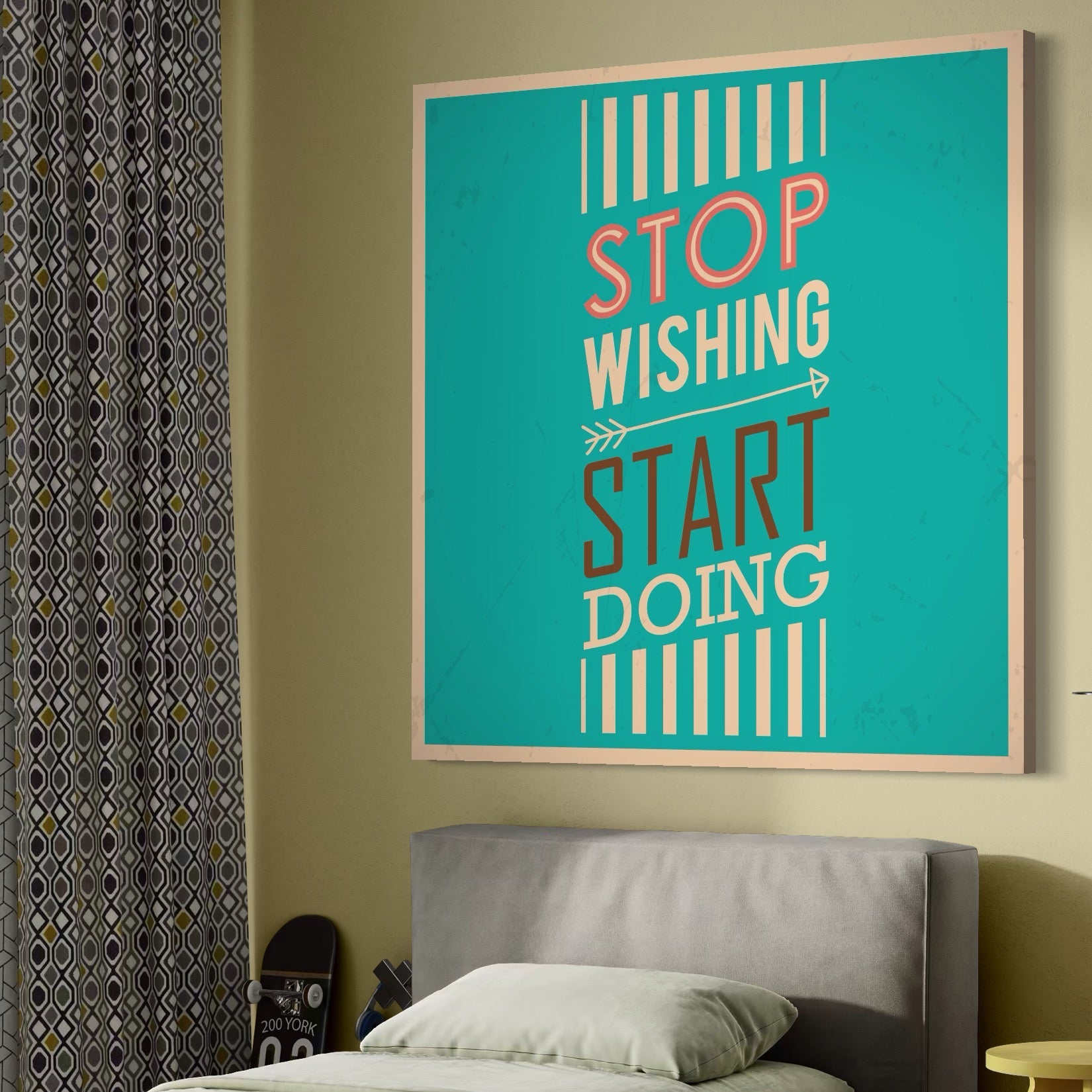 Tablou Canvas Premium LuxCanva® A1370, Stop Wishing, Start Doing , Birou, Succes, Motivatie, Munca, Dorinta, Culori Vibrante