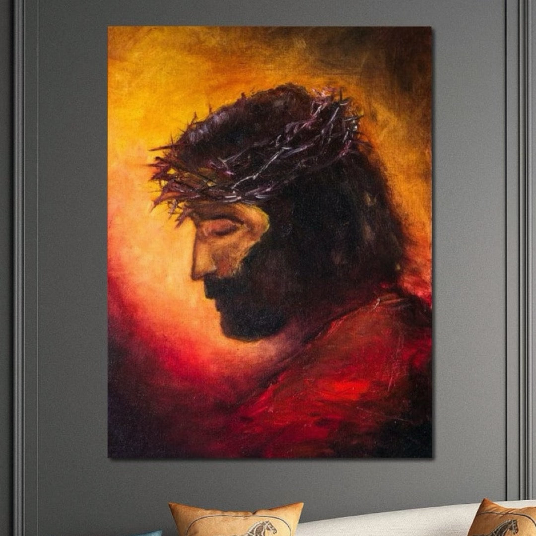 Tablou Canvas Premium LuxCanva® H1008, Purtatorul Pacatelor Lumii , Sacrificiu, Pacate, Lume, Suferinta, Iubire, Mantuire, Coroana, Lumina, Living