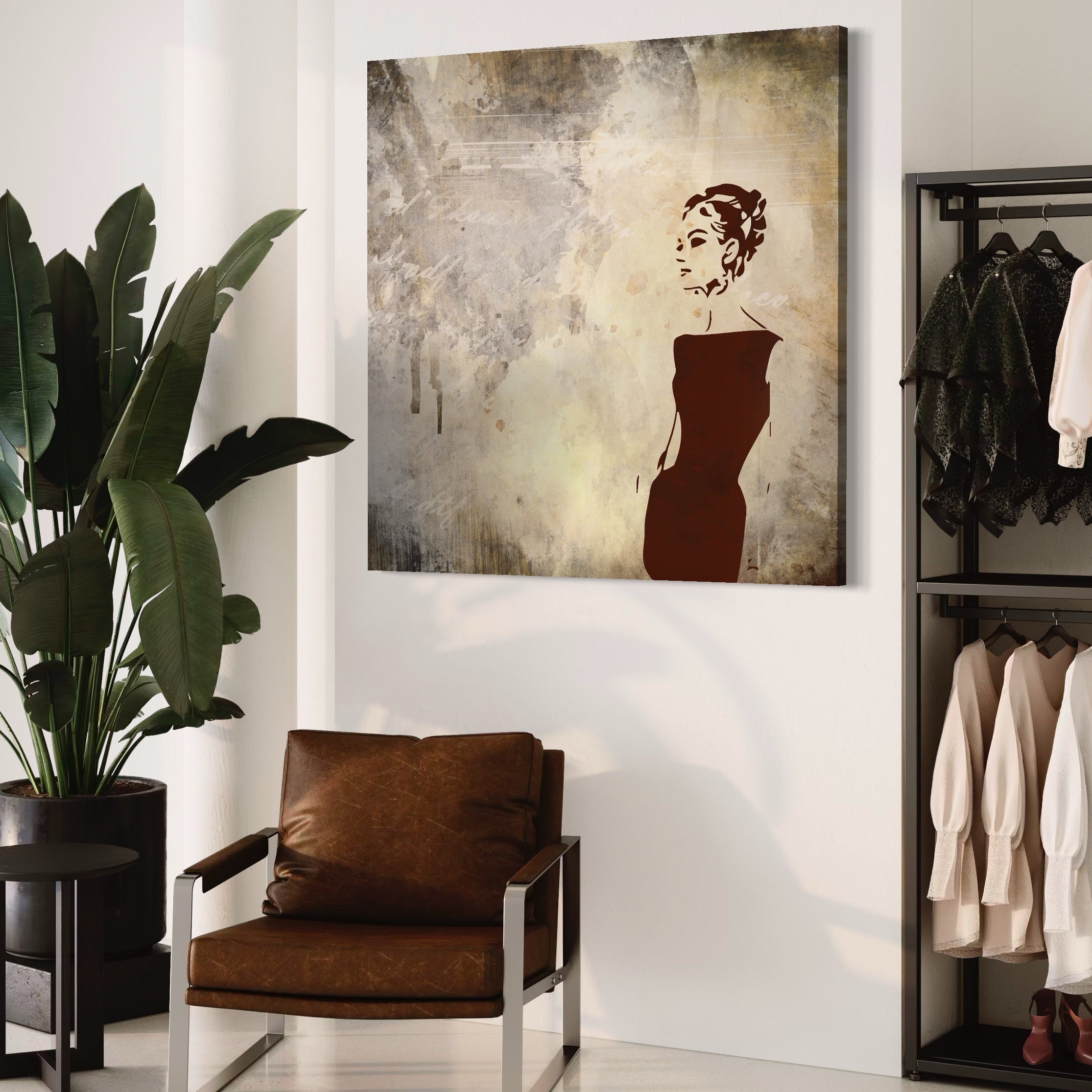 Tablou Canvas Premium LuxCanva® A1373, Lady In Black ,  Dormitor, Femeie, Senzualitate, Rochie Neagra, Dressing, Culori Vibrante