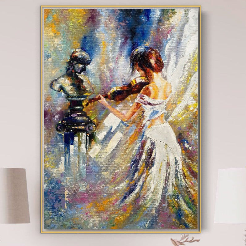 Tablou Canvas Premium LuxCanva® A1374, Fata Cu Vioara , Dormitor, Femeie, Instrument, Muzica, Statuie, Dressing, Culori Vibrante