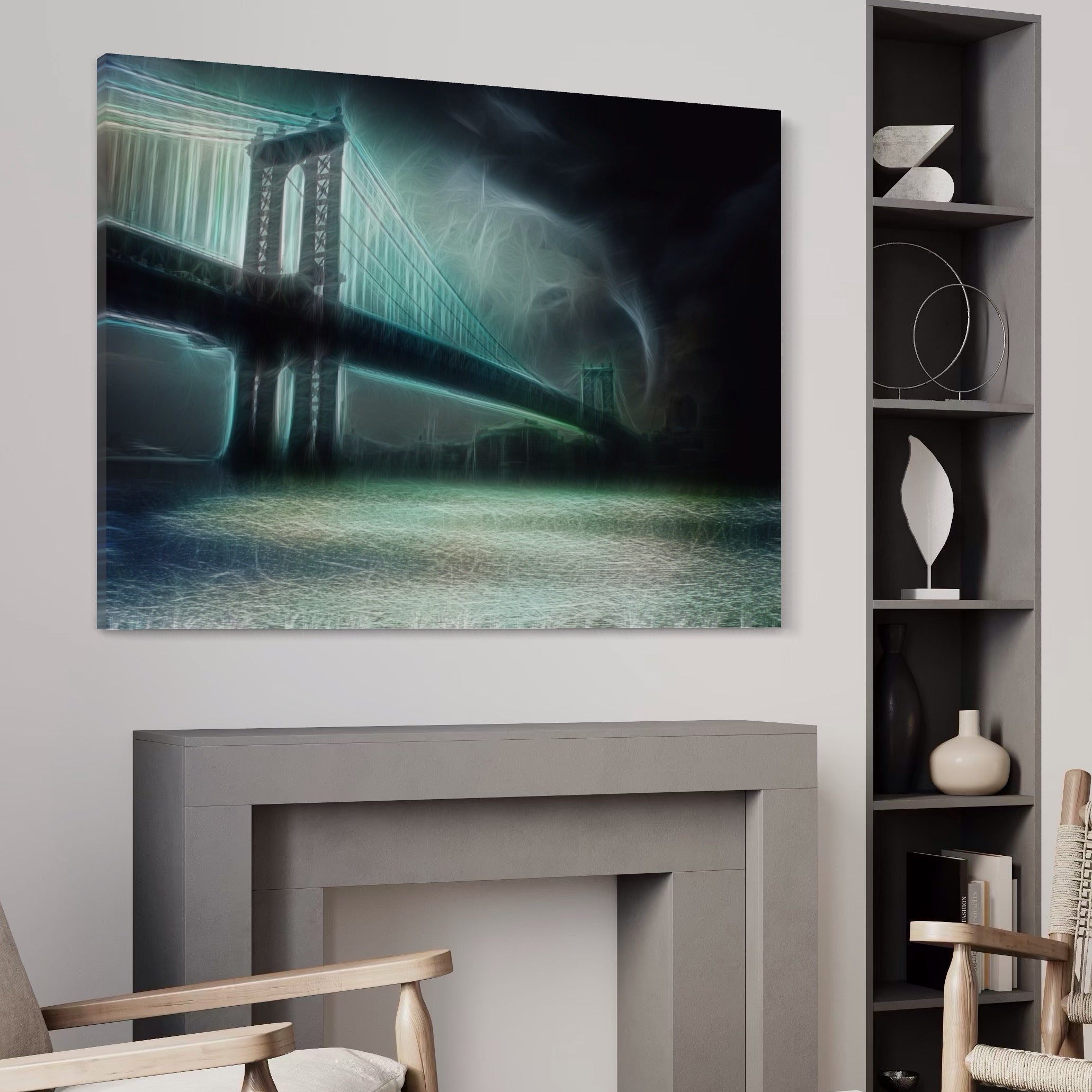 Tablou Canvas Premium LuxCanva® A1375, Podul , Dormitor, Furtuna, Ploaie, Fulgere, Living, Culori Vibrante