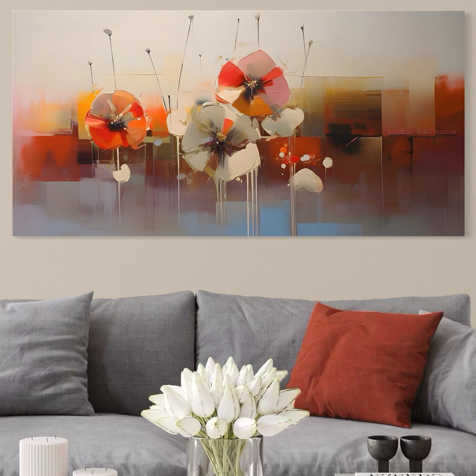 Tablou Canvas Premium LuxCanva® A1376, Painted Flowers , Dormitor, Flori, Pictura, Natura, Decorativ, Living, Culori Vibrante