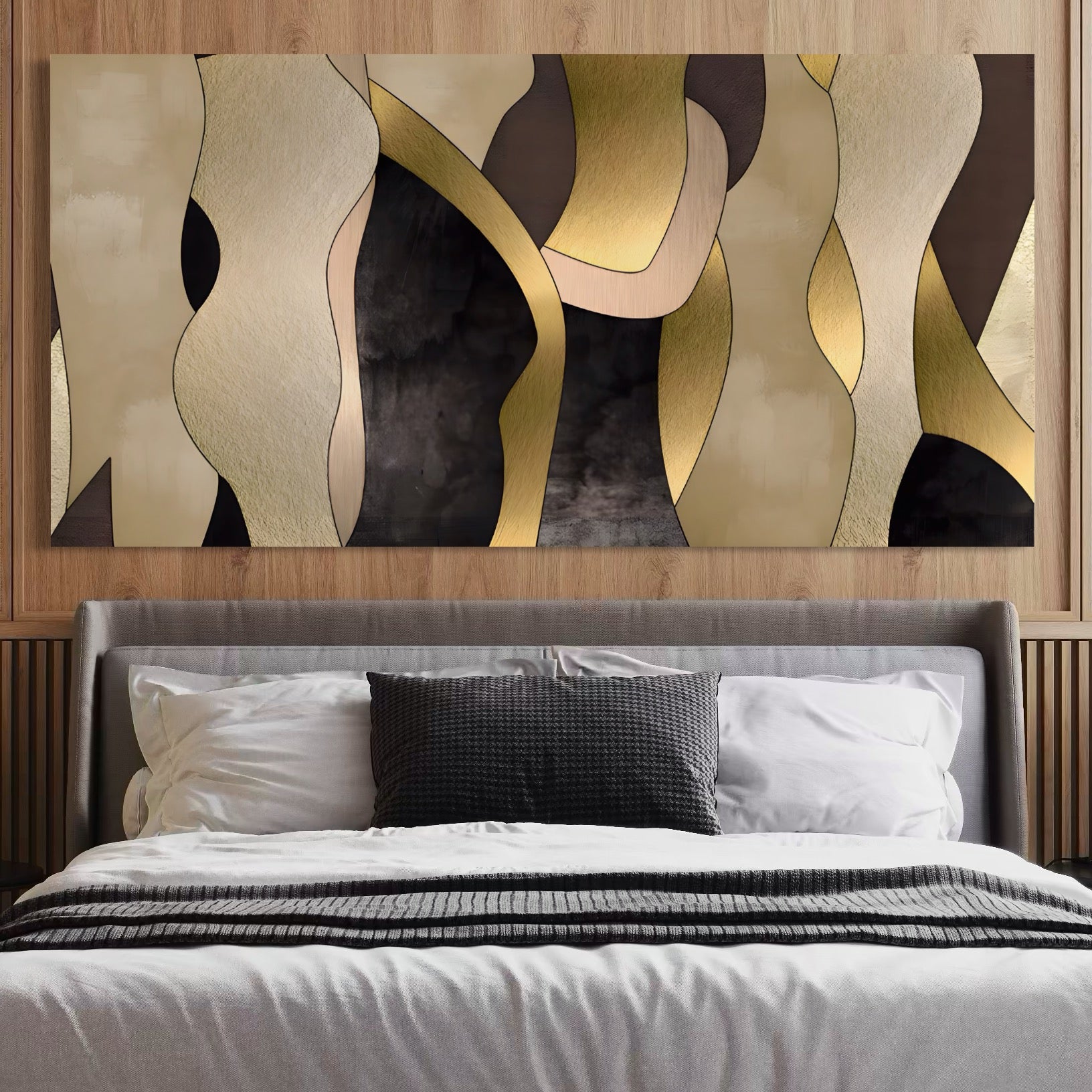 Tablou Canvas Premium LuxCanva® A1378, Siluete , Dormitor, Abstract, Auriu, Decorativ, Living, Culori Vibrante