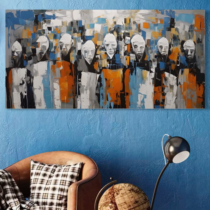 Tablou Canvas Premium LuxCanva® A1380, Chipuri Multiple , Dormitor, Masti, Oameni, Arta Moderna, Abstract, Living, Culori Vibrante