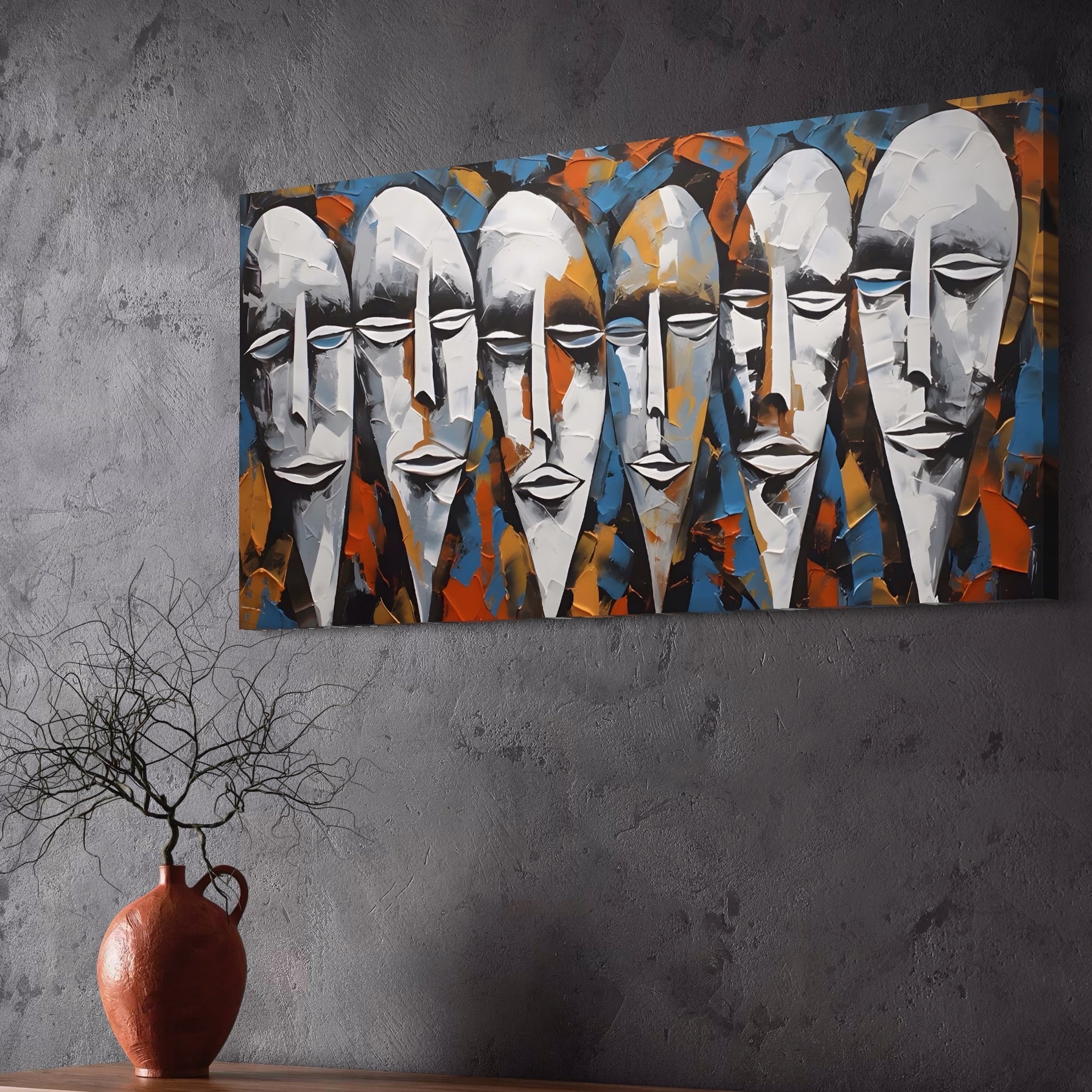 Tablou Canvas Premium LuxCanva® A1381, Masti , Galerie De Arta, Oameni, Arta Moderna, Abstract, Living, Culori Vibrante