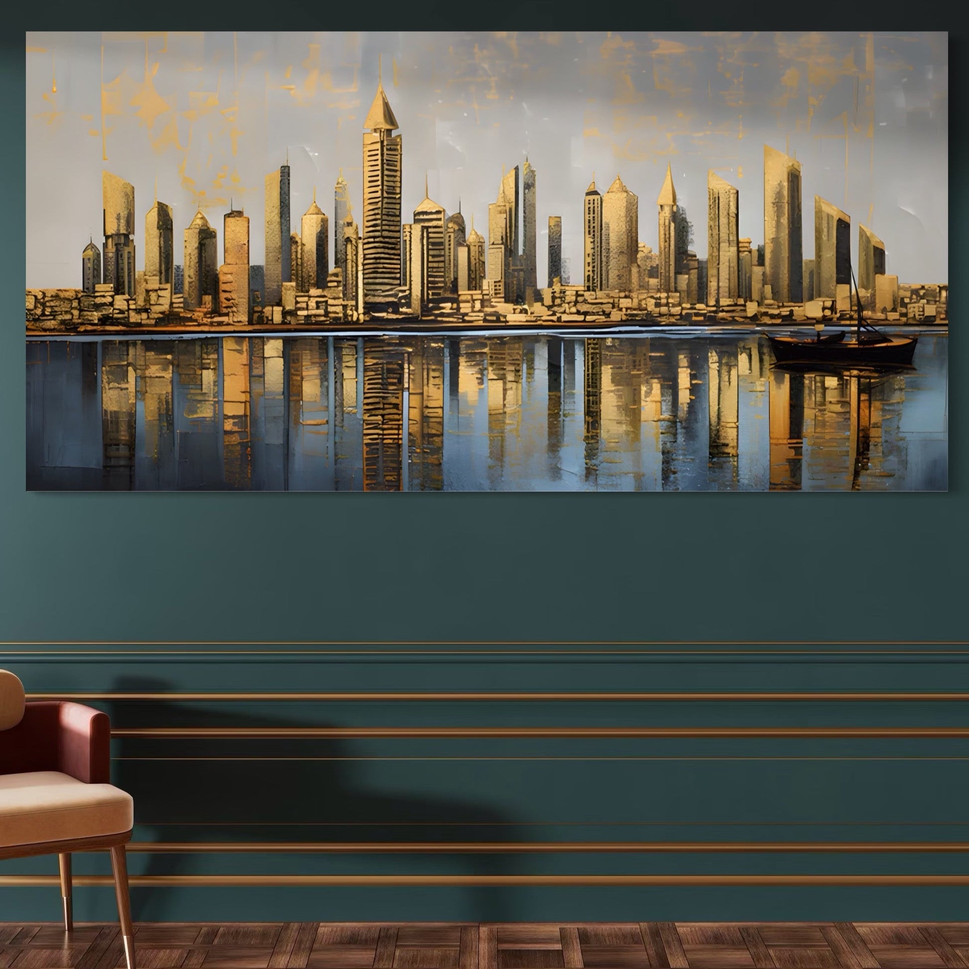 Tablou Canvas Premium LuxCanva® A1383, Oras In Oglinda , Living, Cladiri, Reflexie, Dormitor, Culori Vibrante