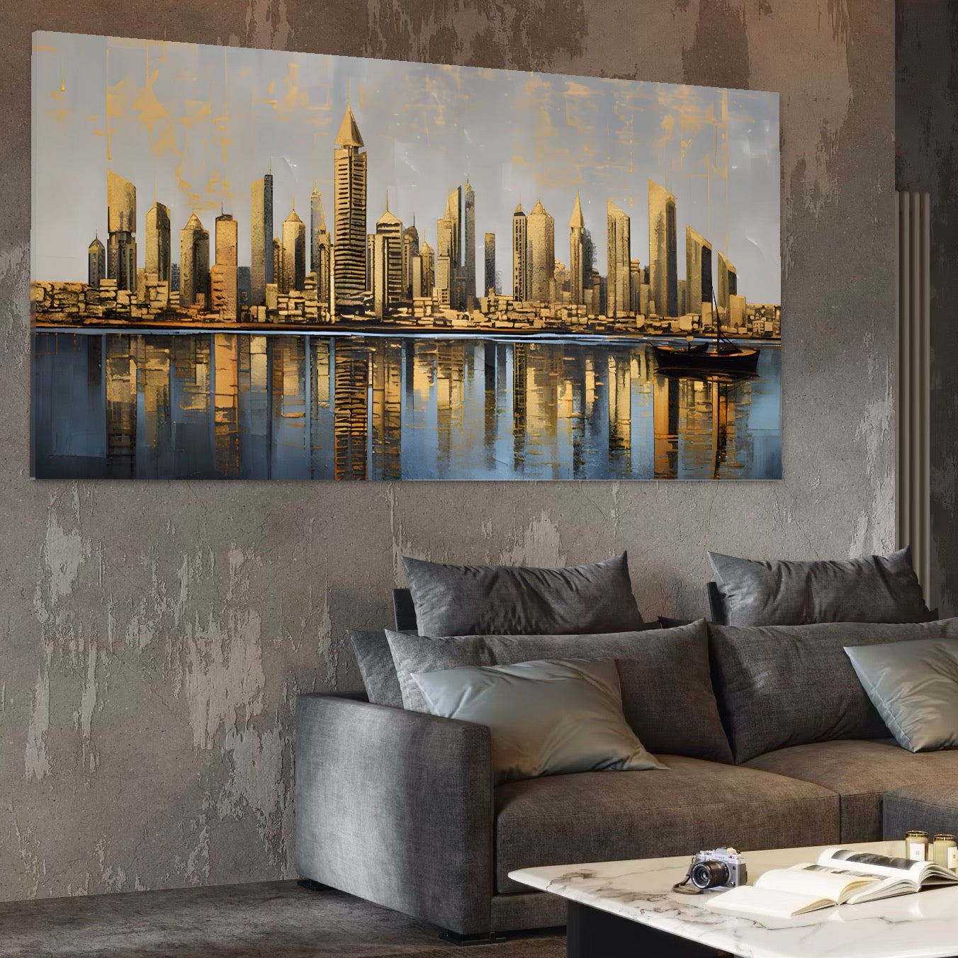 Tablou Canvas Premium LuxCanva® A1383, Oras In Oglinda , Living, Cladiri, Reflexie, Dormitor, Culori Vibrante