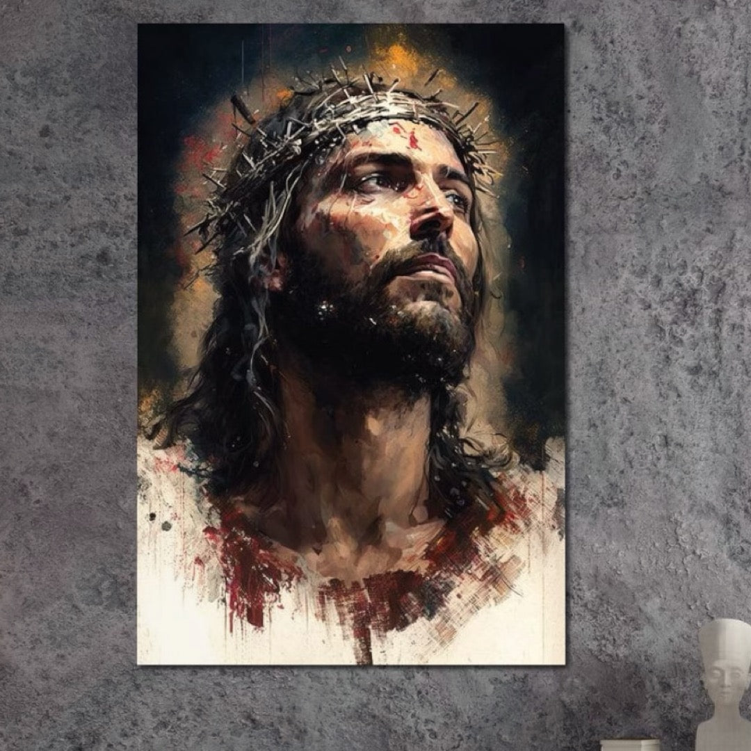 Tablou Canvas Premium LuxCanva® H1032, Patimile Mantuitorului, Iisus, Credinta, Mantuire, Sacrificiu, Coroana de Spini, Forta Interioara, Arta Religioasa, Living, Dormitor