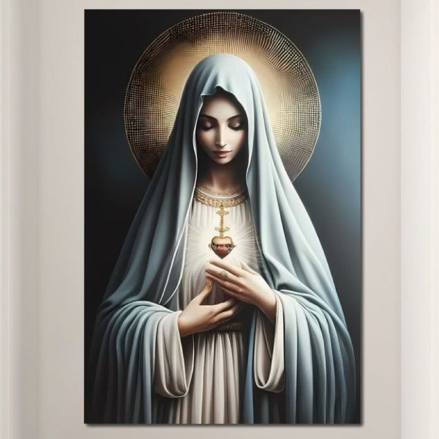 Tablou Canvas Premium LuxCanva® H1039, In Bratele Credintei, Fecioara Maria, Rugaciune, Lumina, Credinta, Pace, Har, Blandete, Divin, Arta Religioasa, Living, Dormitor