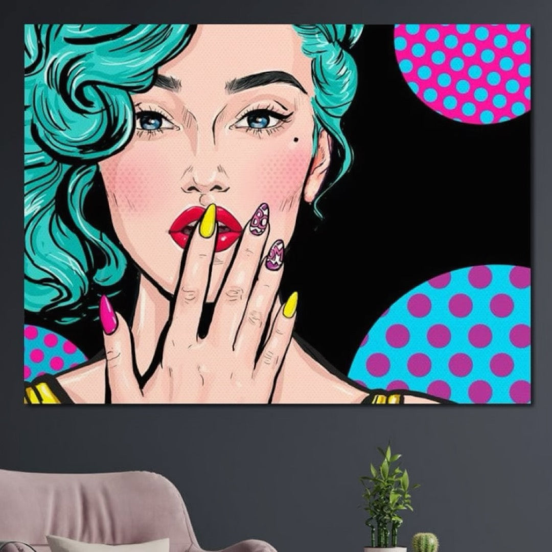 Tablou Canvas Premium, LuxCanva® G1077, Femeia Iconica, Glam, Unghii, Colorat, Surpriza, Retro, Atitudine, Pop Art, Viziune, Living, Dormitor