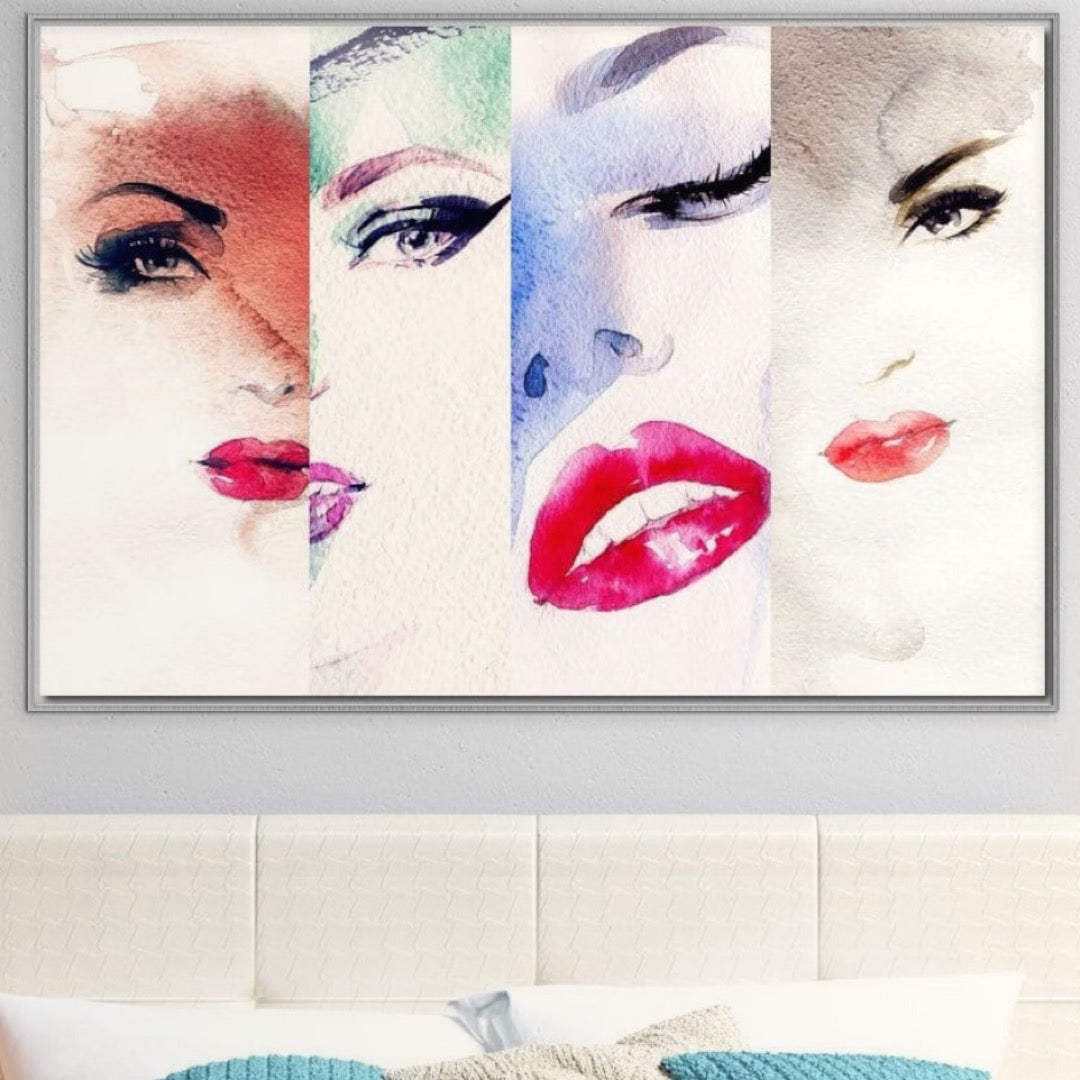 Tablou Canvas Premium, LuxCanva® G1080, Portrete in Acuarela, Femei, Chipuri, Priviri, Reflexii, Stil, Atitudine, Maiestrie, Living, Dormitor