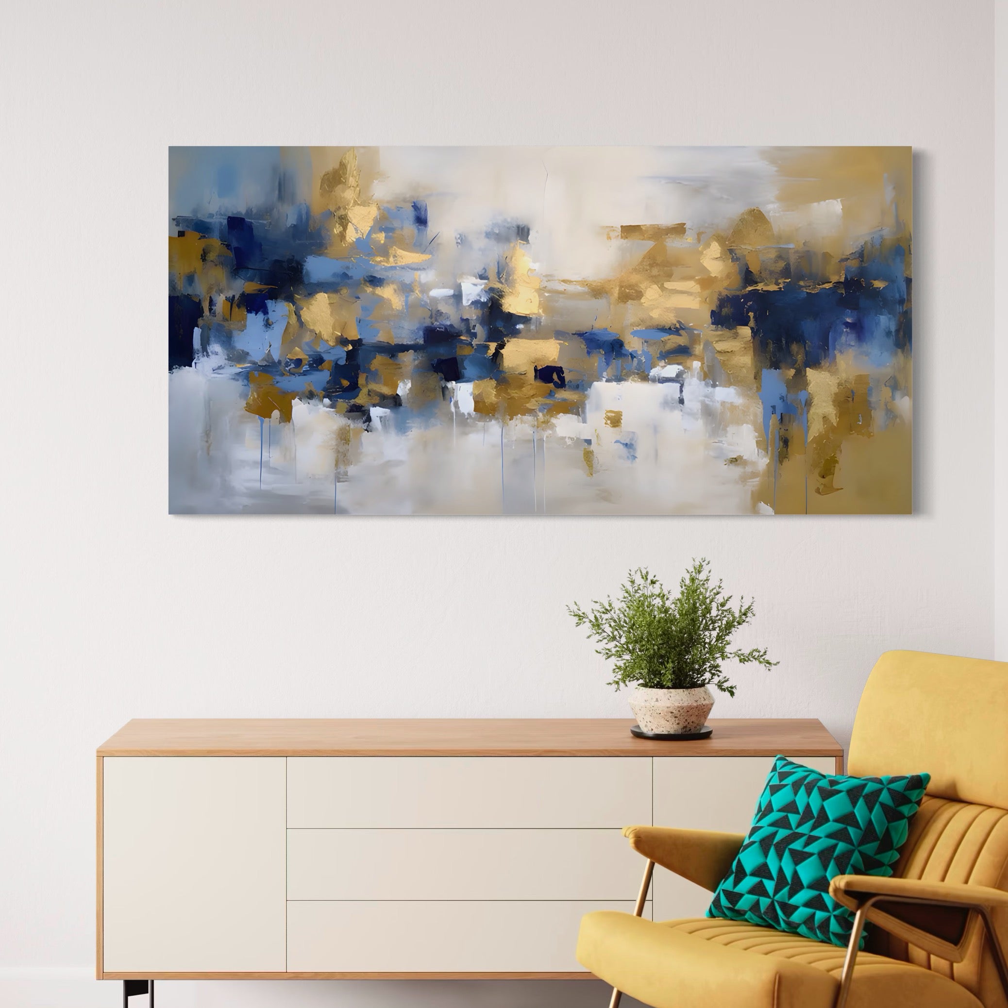 Tablou Canvas Premium LuxCanva® A1392, Golden Art , Dormitor, Decorativ, Pata de Culoare, Arta Abstracta, Living, Culori Vibrante