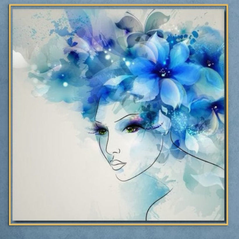 Tablou Canvas Premium, LuxCanva® G1082, Vis Albastru, Flori, Portret, Gratie, Nuanta, Rafinata, Delicatete, Podium, Fotomodel, Living, Dormitor