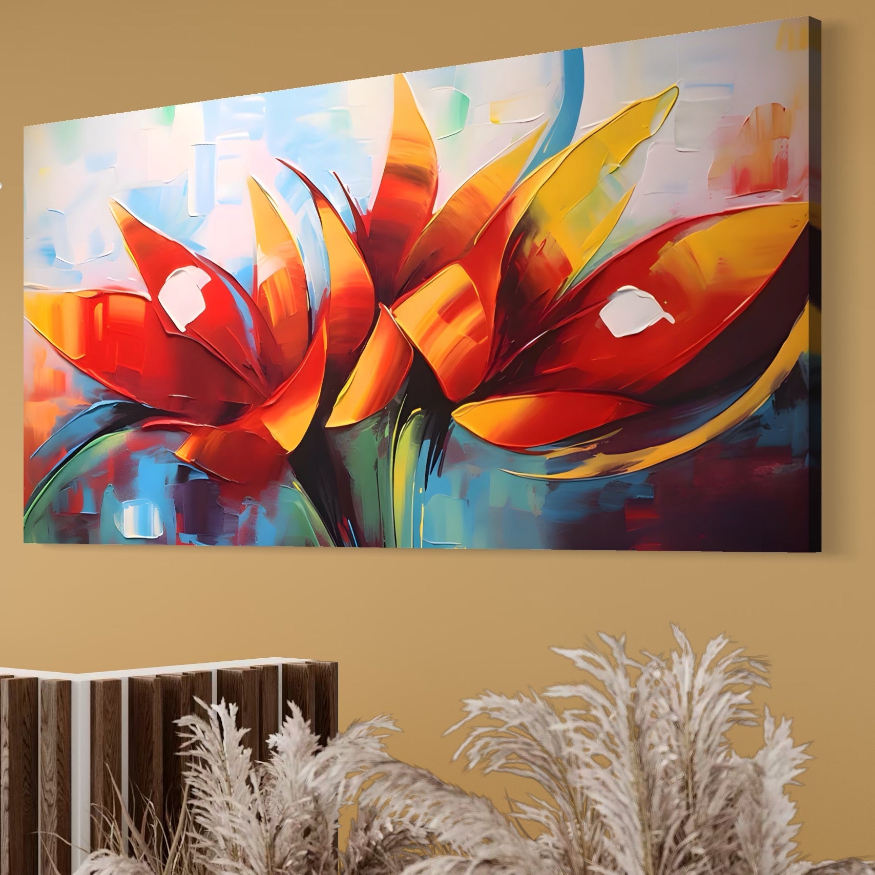 Tablou Canvas Premium LuxCanva® A1393, Orange Flowers , Galerie, Contrast De Culoare, Arta Abstracta, Dormitor, Culori Vibrante