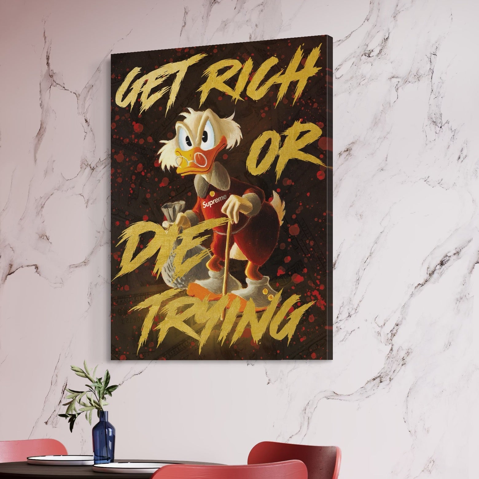 Tablou Canvas Premium, LuxCanva® A1038, Scrooge McDuck, Money, Desene Animate, Gold, Motivational, Culori Vibrante