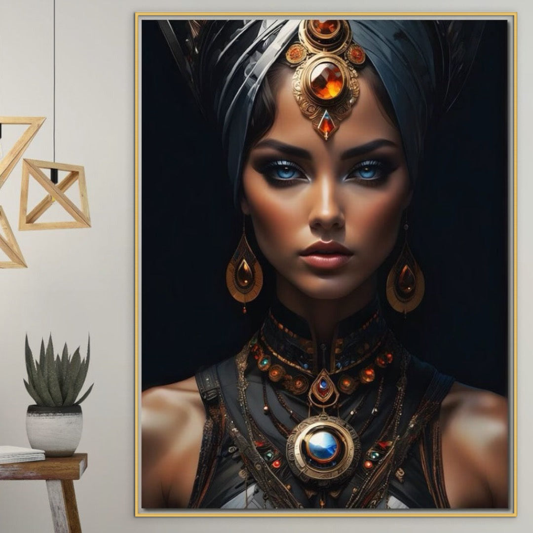 Tablou Canvas Premium, LuxCanva® G1092, Femeia Oracol, Mistic, Regalitate, Frumusete, Enigma, Sacralitate, Aur, Safir, Fantasmic, Living, Dormitor