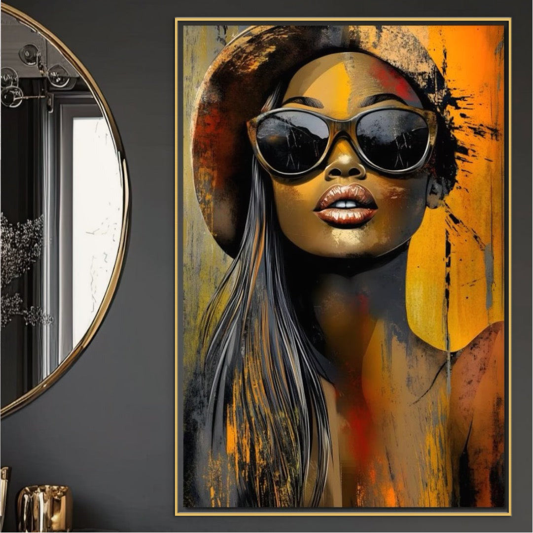 Tablou Canvas Premium, LuxCanva® G1100, Privirea Care Arde, Piele, Aur, Umbre, Soare, Stralucire, Rebela, Fashion, Art, Vara, Living, Dormitor