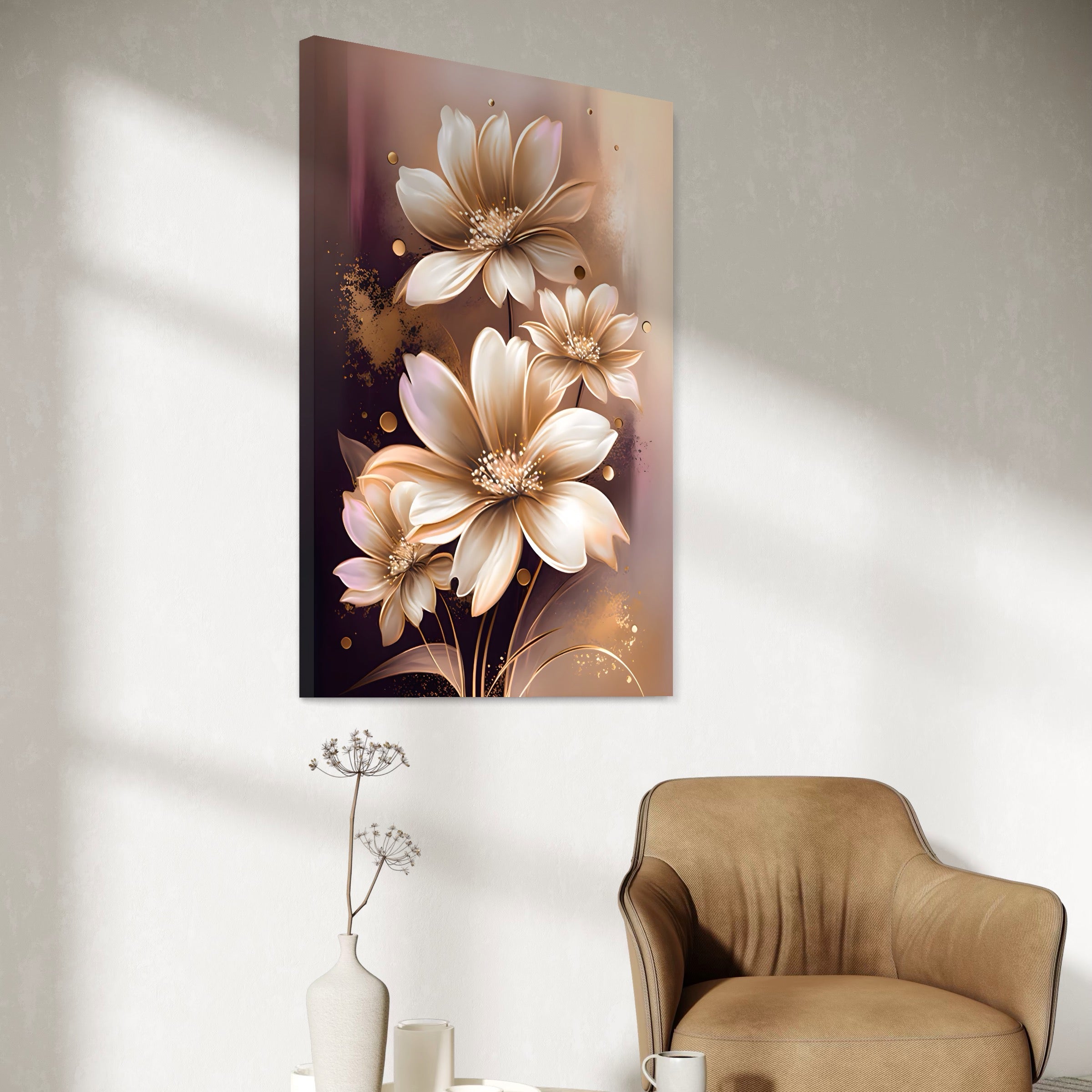 Tablou Canvas Premium LuxCanva® A1405, Flori Aurii ,  Room, Planta, Gold, Decorativ, Petale, Dormitor, Culori Vibrante