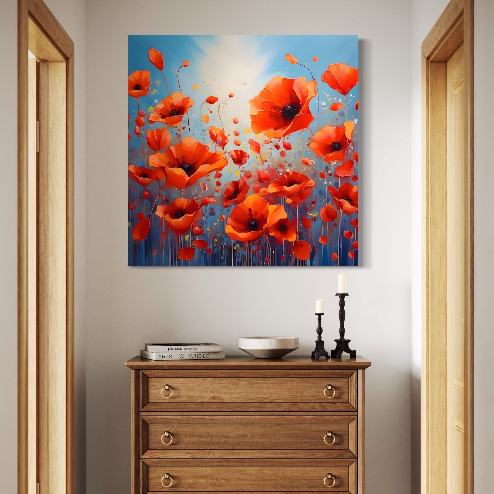 Tablou Canvas Premium LuxCanva® A1408, Campul Cu Maci , Room, Natura, Planta, Flori Rosii, Peisaj, Living, Culori Vibrante