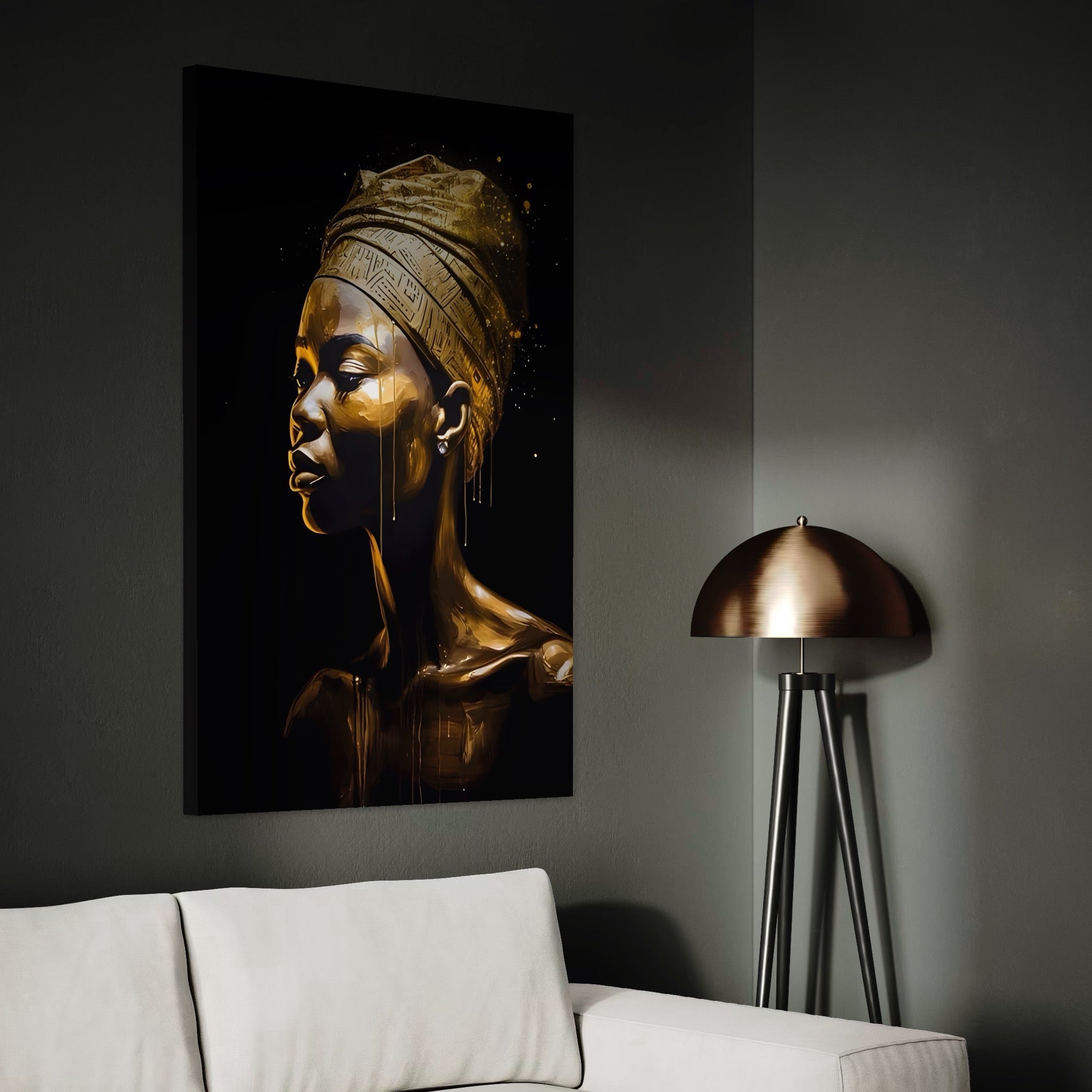 Tablou Canvas Premium LuxCanva® A1409, Golden African ,  Room, Femeie, Auriu, Decorativ, Studio, Culori Vibrante