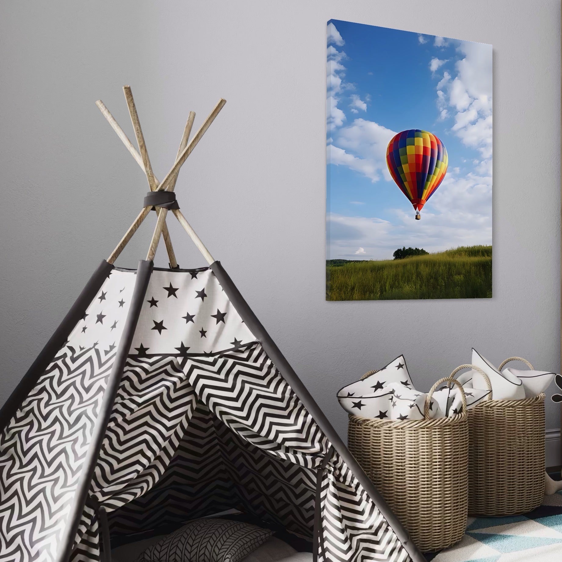 Tablou Canvas Premium LuxCanva® A1414, Zburatorul , Room, Balon Cu Aer Cald, Calatorie, Colorat, Aventura, Living, Culori Vibrante