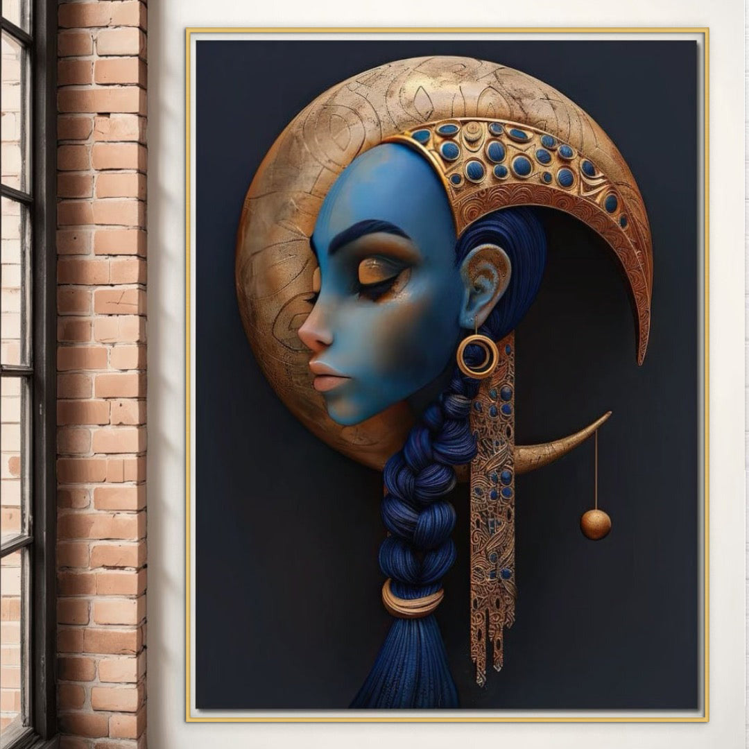 Tablou Canvas Premium, LuxCanva® G1108, Femeia Cosmica, Luna, Safir, Albastru, Univers, Regal, Spirit, Noapte, Mistic, Fantasy, Living, Dormitor